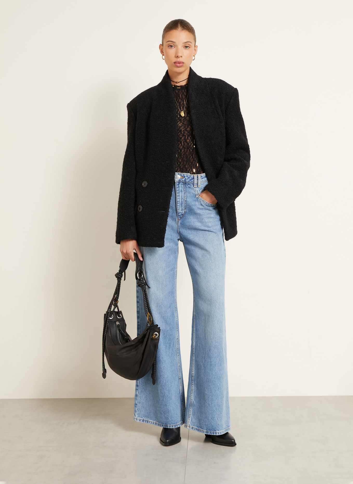 ISABEL MARANT Bouclé-jacka SYNDRA med alpacka: SVART