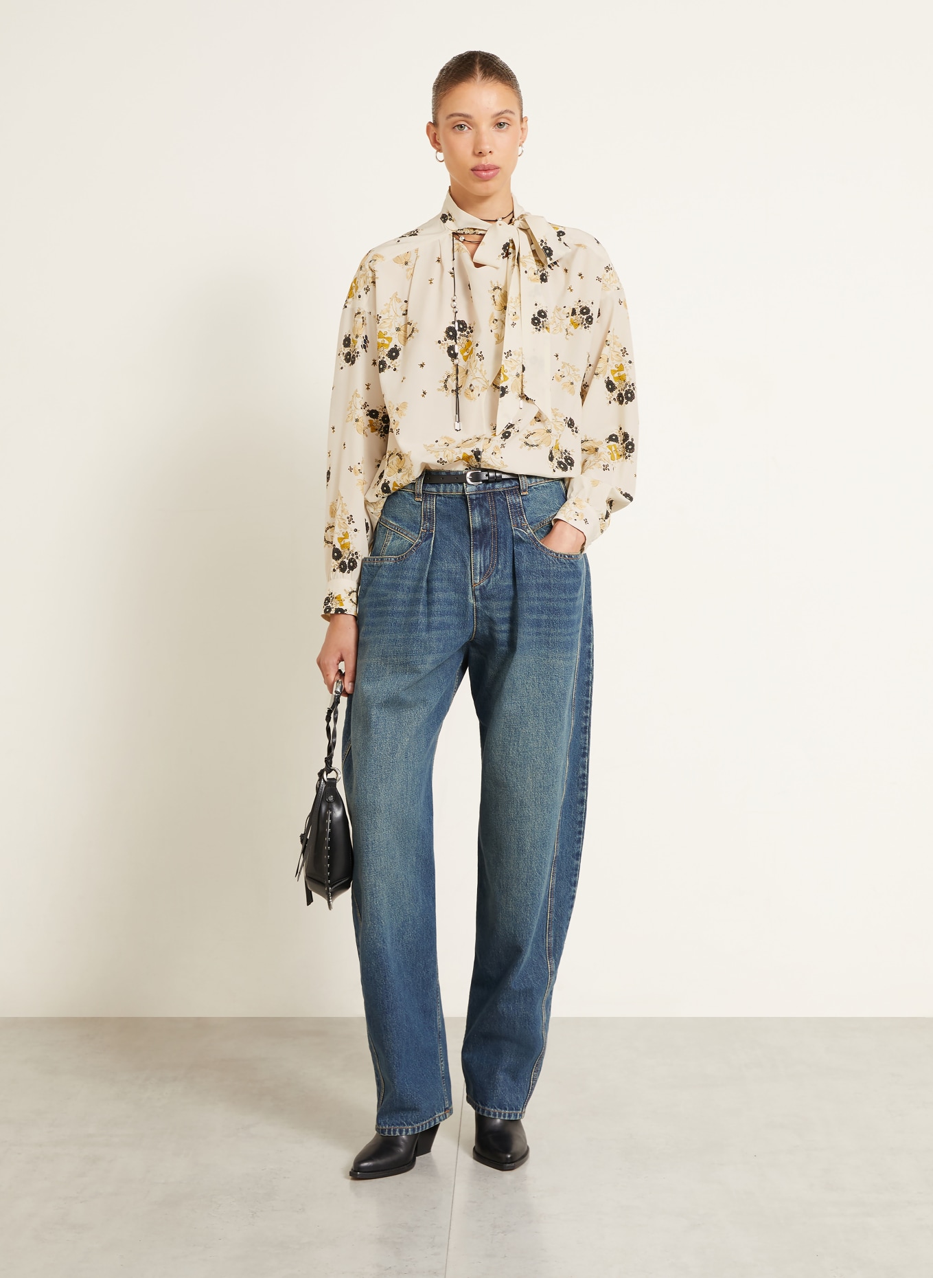 ISABEL MARANT FEDRY Tie-neck blouse with Silk: ECRU / DARK YELLOW / BLACK