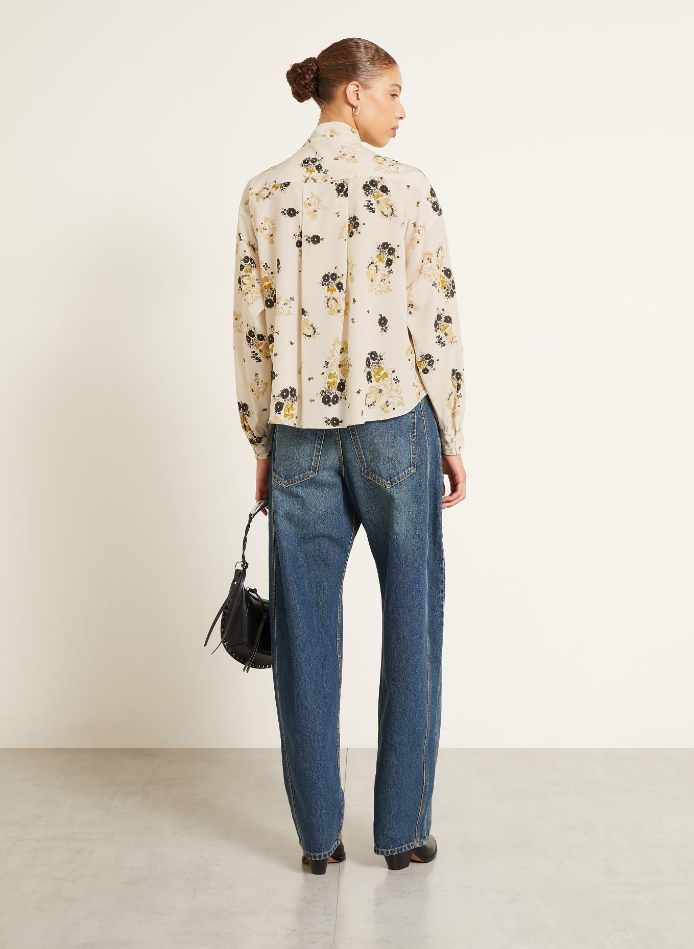 ISABEL MARANT FEDRY Tie-neck blouse with Silk: ECRU / DARK YELLOW / BLACK