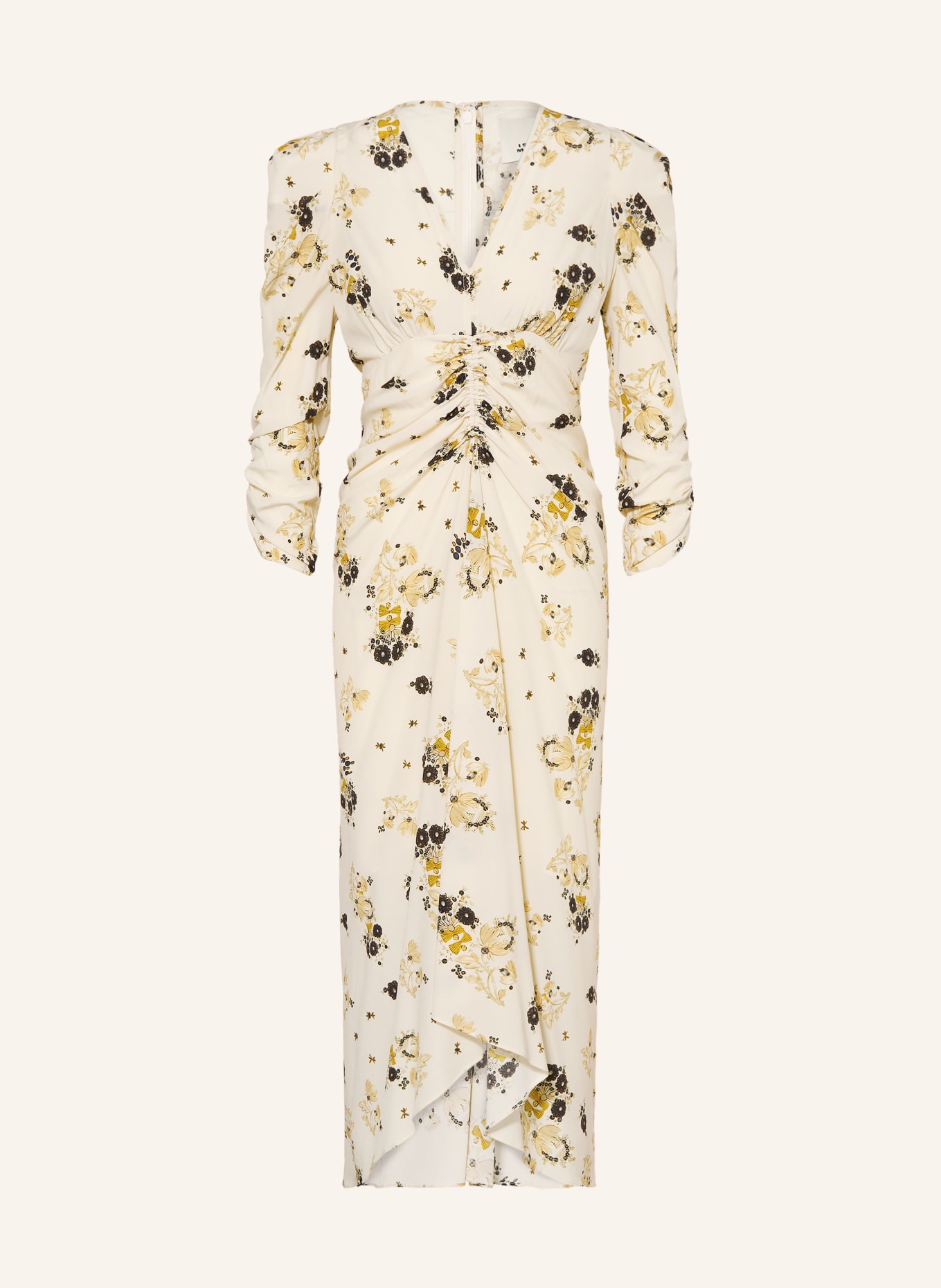 ISABEL MARANT Kleid ALBINI mit Seide und 3/4-Arm: ECRU / DUNKELGELB / SCHWARZ