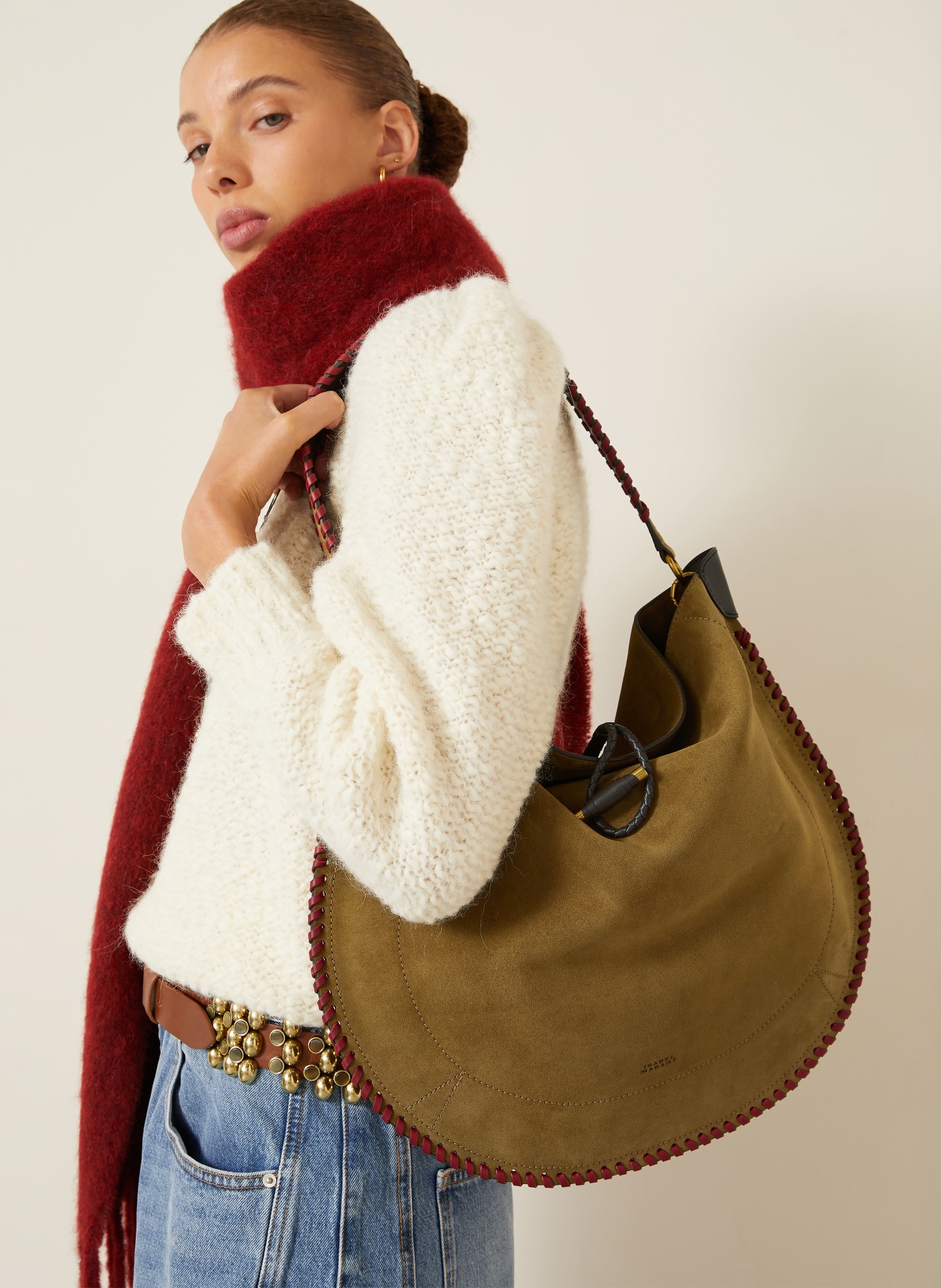 ISABEL MARANT Shopper OSKAN: BRAUN / DUNKELBRAUN / DUNKELROT