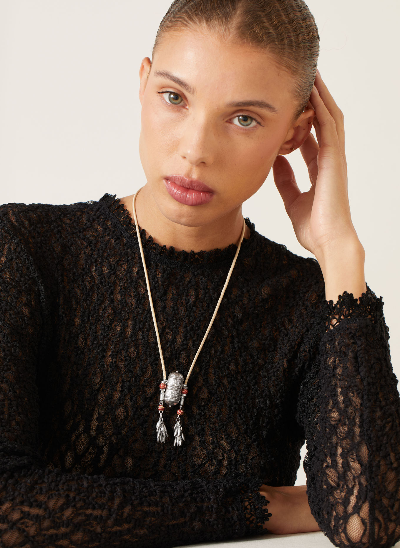 ISABEL MARANT Ketting NECKLACE: BEIGE / ZILVER / ROOD