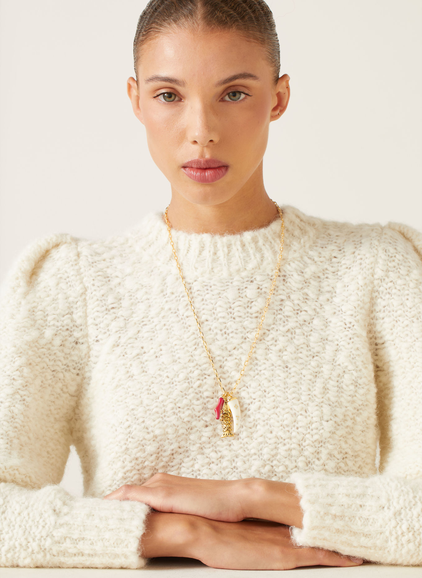 ISABEL MARANT Halskæde LONG NECKLACE: GULD / MØRKERØD / HVID