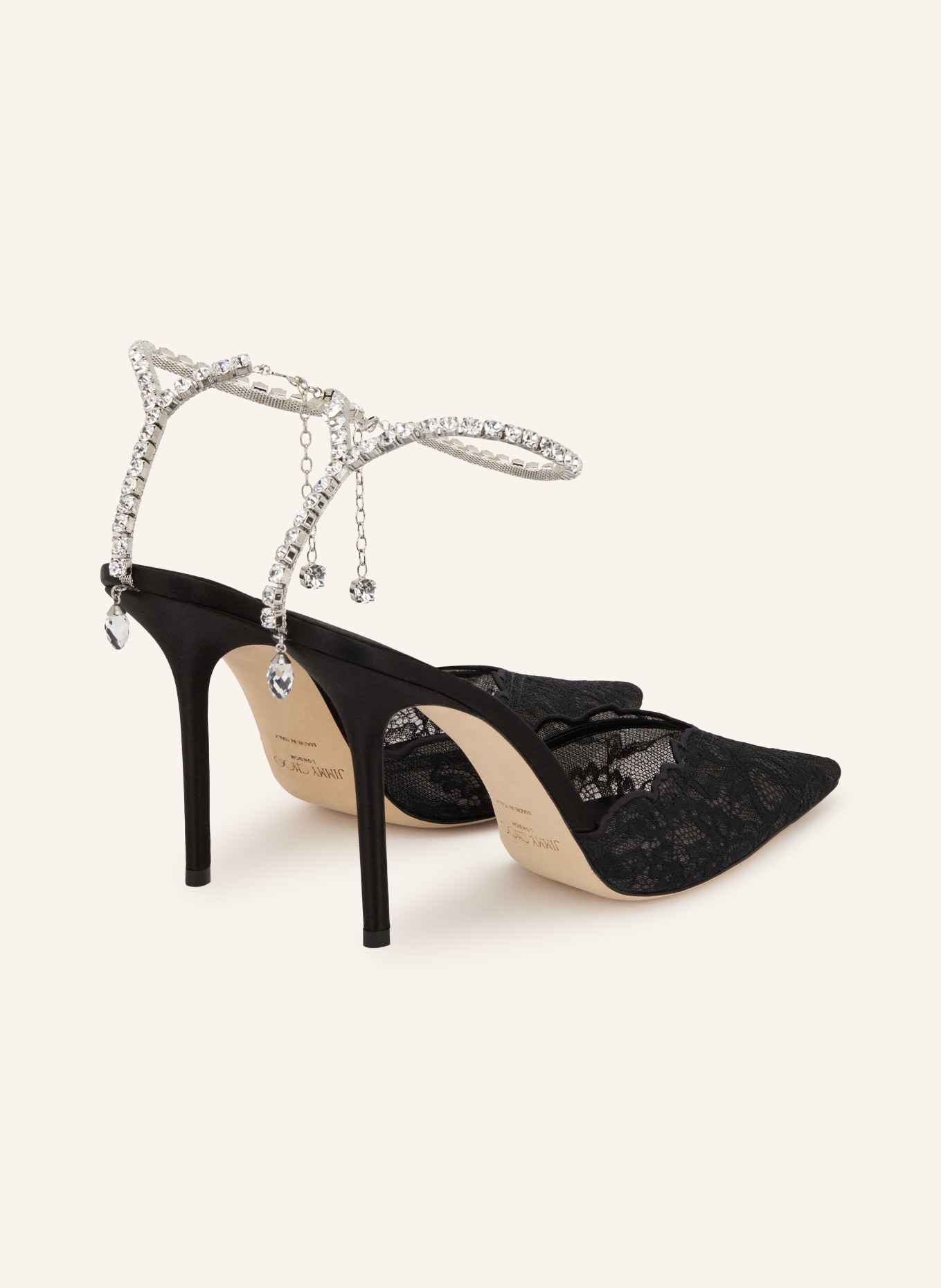JIMMY CHOO Slingbacks SAEDA 100 avec strass: NOIR / ARGENT