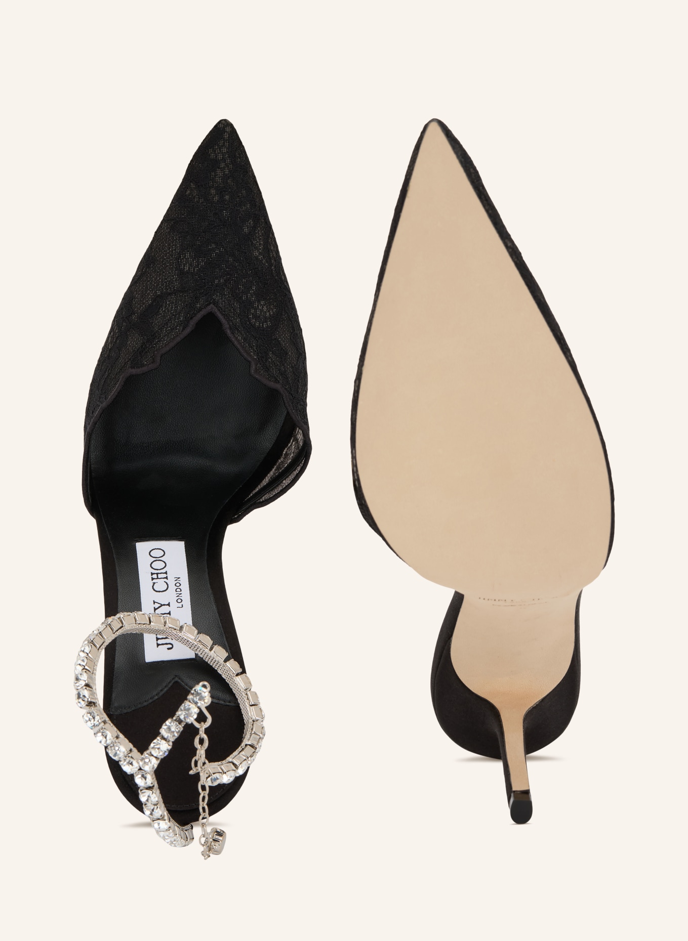 JIMMY CHOO Slingbacks SAEDA 100 avec strass: NOIR / ARGENT
