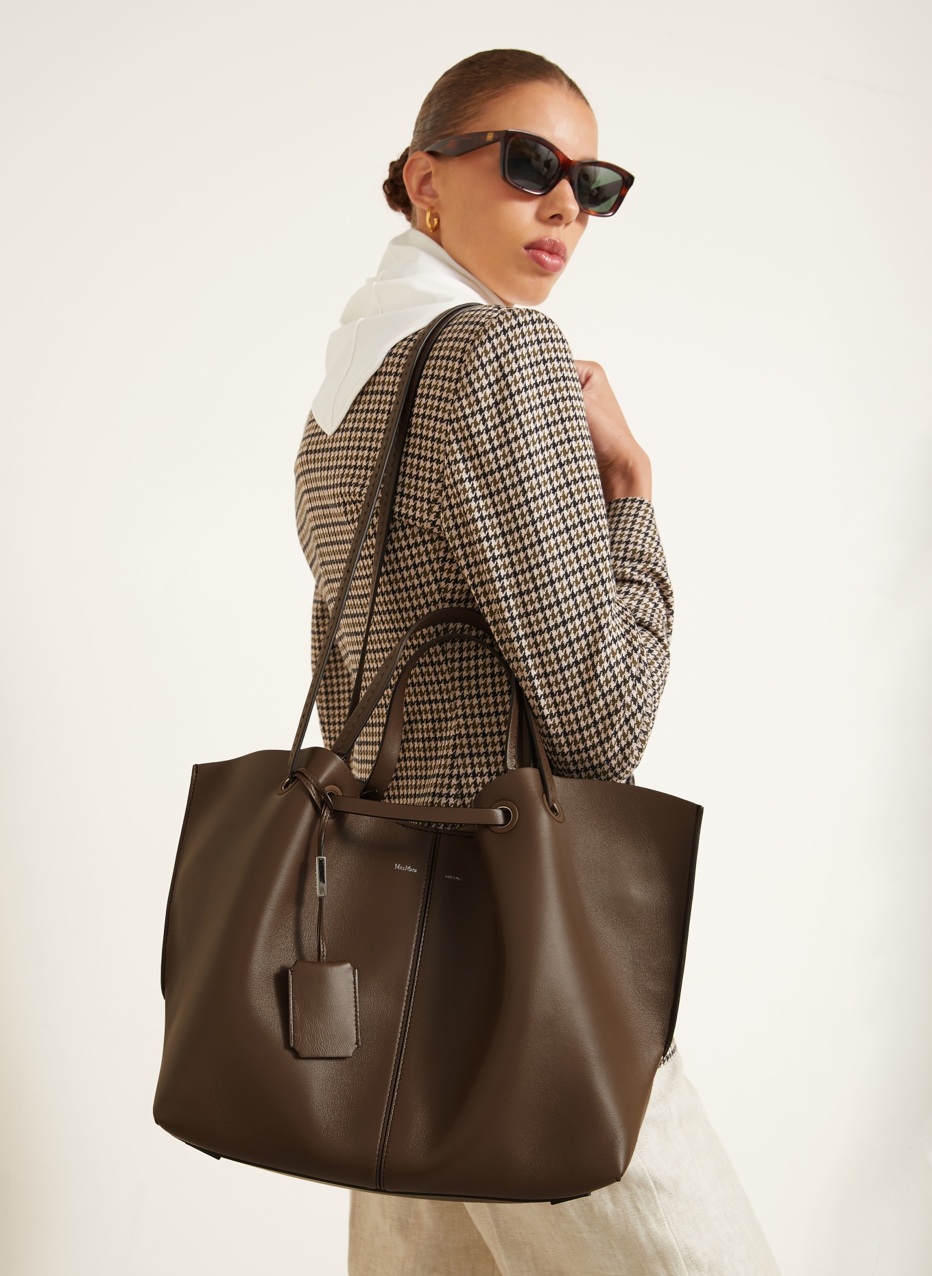 Max Mara Sacs cabas MIXEDDOUBLES avec Pochette: MARRON FONCÉ / ARGENT / MARRON CLAIR