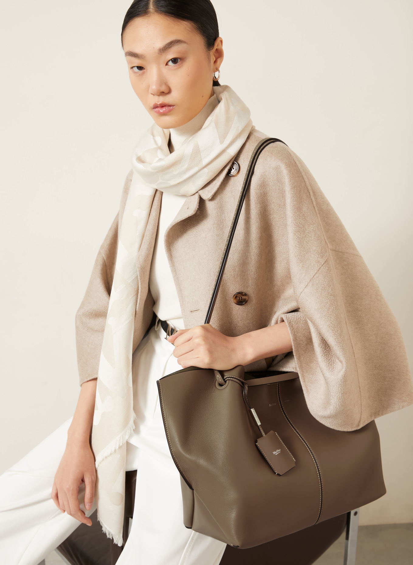 Max Mara Sacs cabas MIXEDDOUBLES avec Pochette: MARRON CLAIR / ARGENT / OLIVE