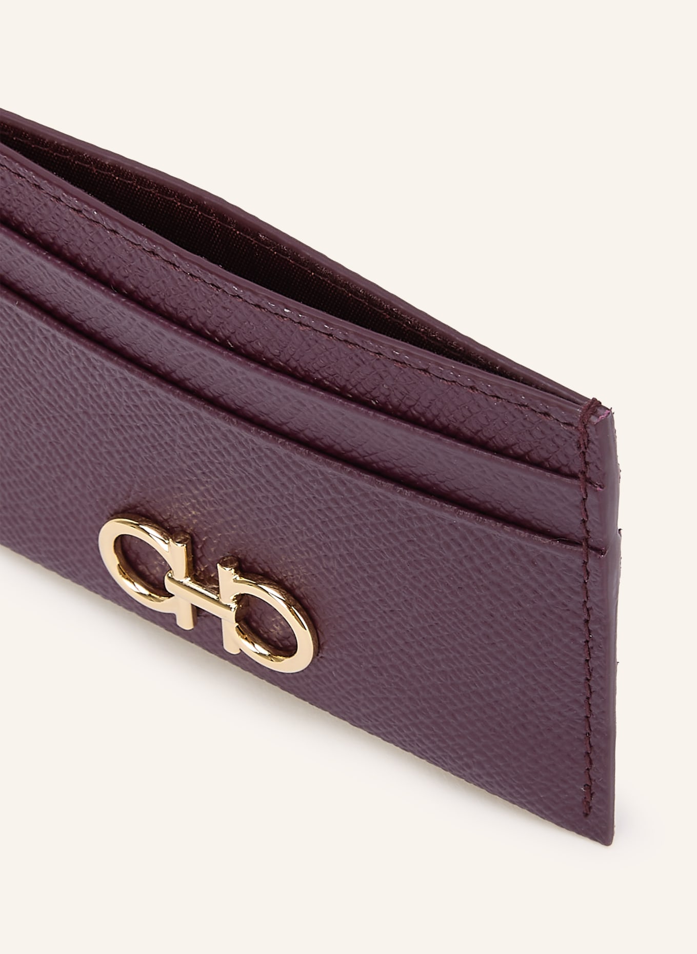FERRAGAMO Card Holder THE GANCINI: DARK RED / GOLD