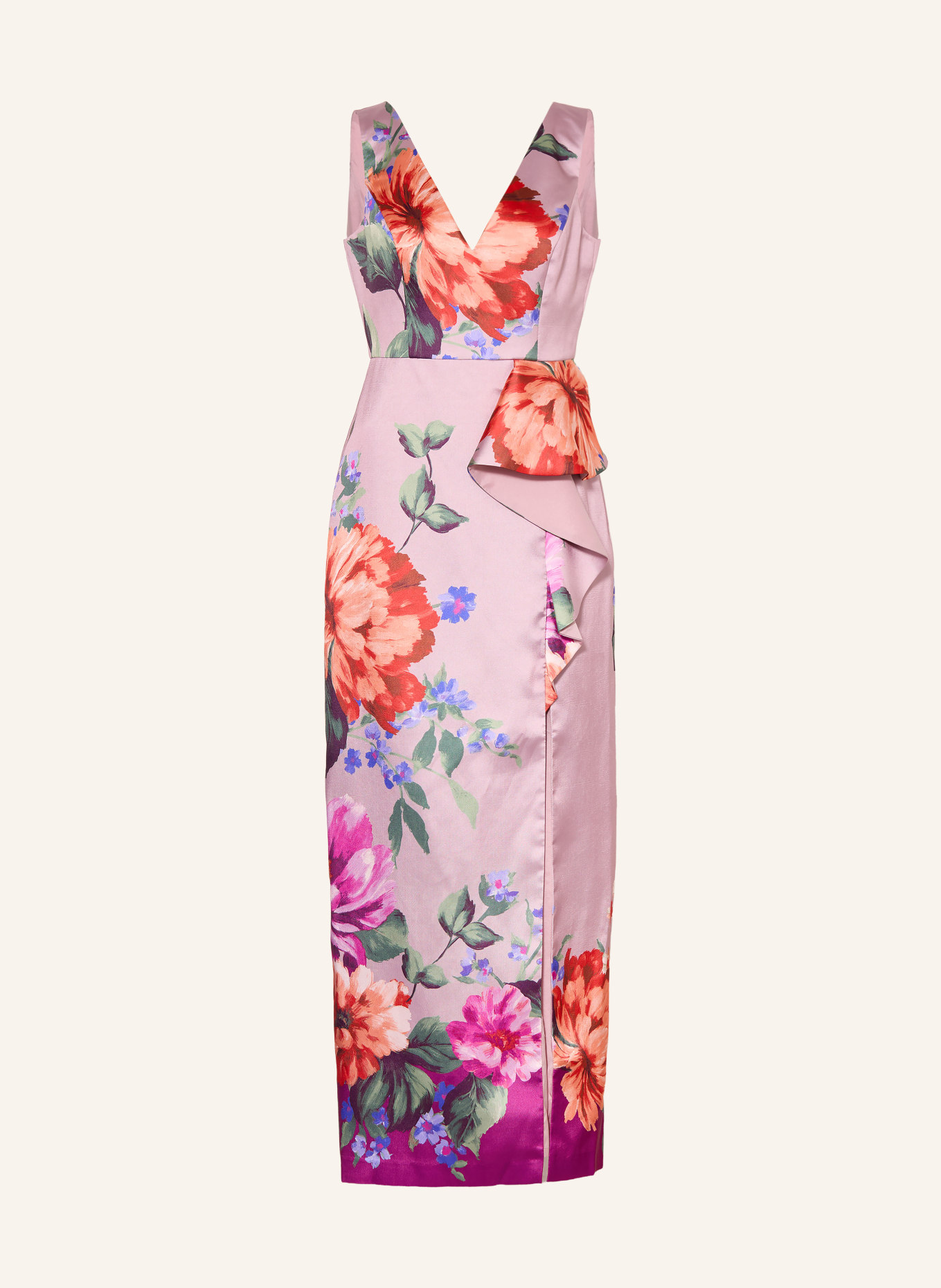ADRIANNA PAPELL Evening dress with flounces: DUSKY PINK / ORANGE / GREEN