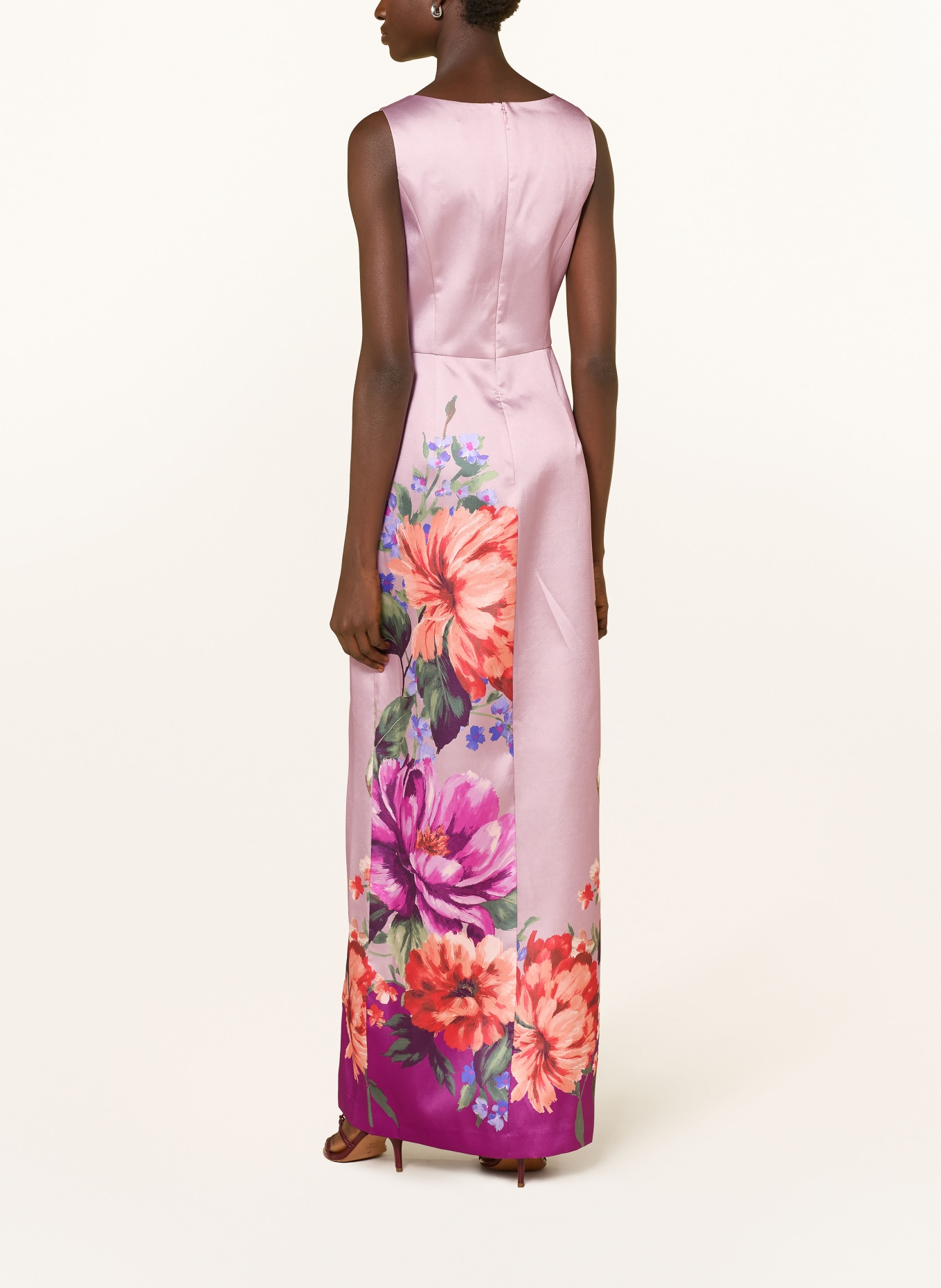 ADRIANNA PAPELL Evening dress with flounces: DUSKY PINK / ORANGE / GREEN