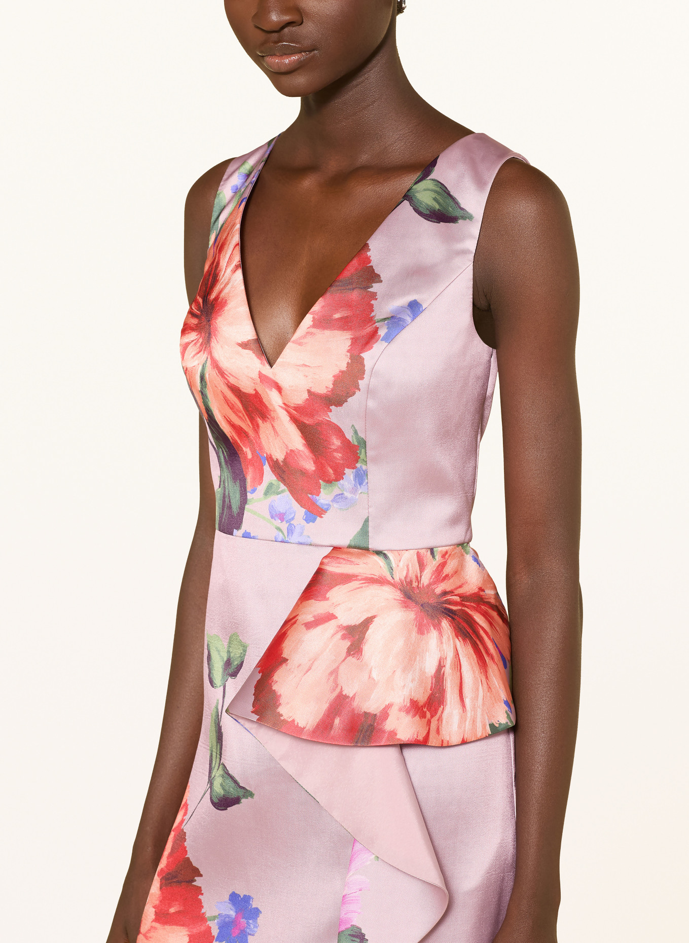 ADRIANNA PAPELL Evening dress with flounces: DUSKY PINK / ORANGE / GREEN