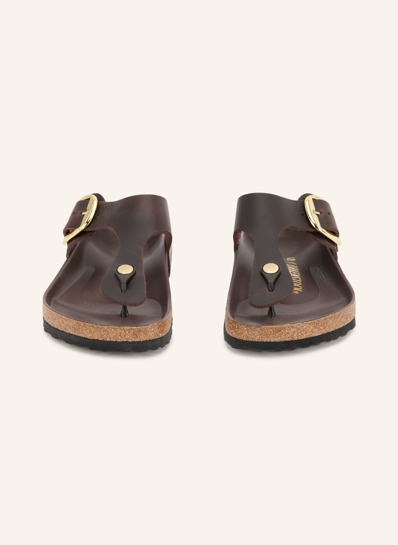 BIRKENSTOCK GIZEH BIG BUCKLE Thong sandals: DARK BROWN / GOLD