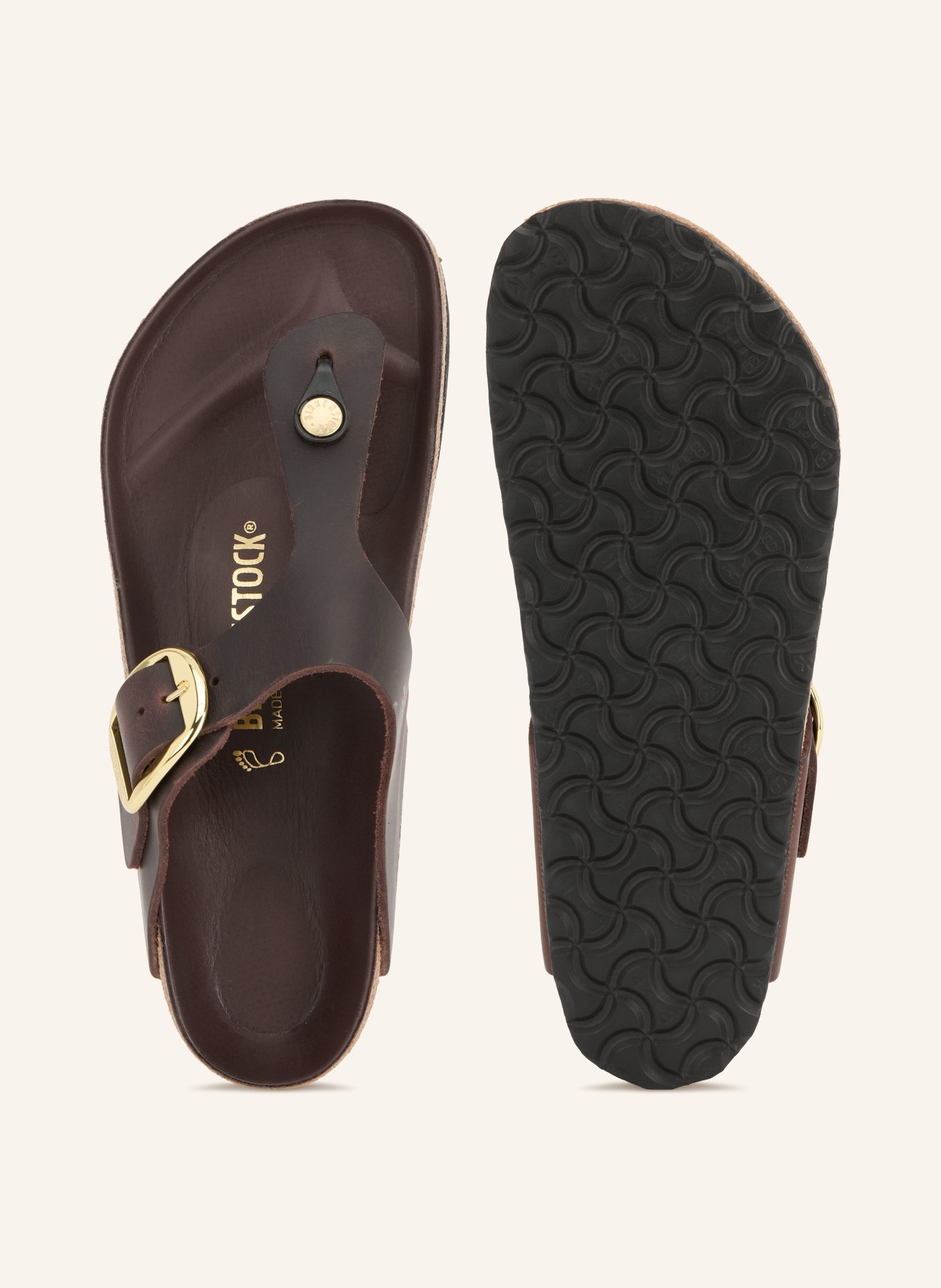 BIRKENSTOCK GIZEH BIG BUCKLE Thong sandals: DARK BROWN / GOLD