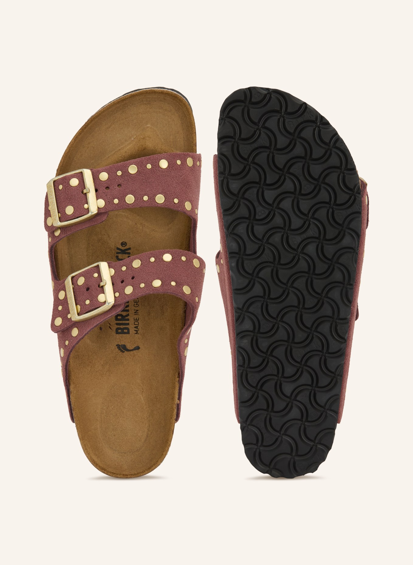 BIRKENSTOCK ARIZONA RIVET-muiltjes met studs: VIEUX ROSE / GOUD