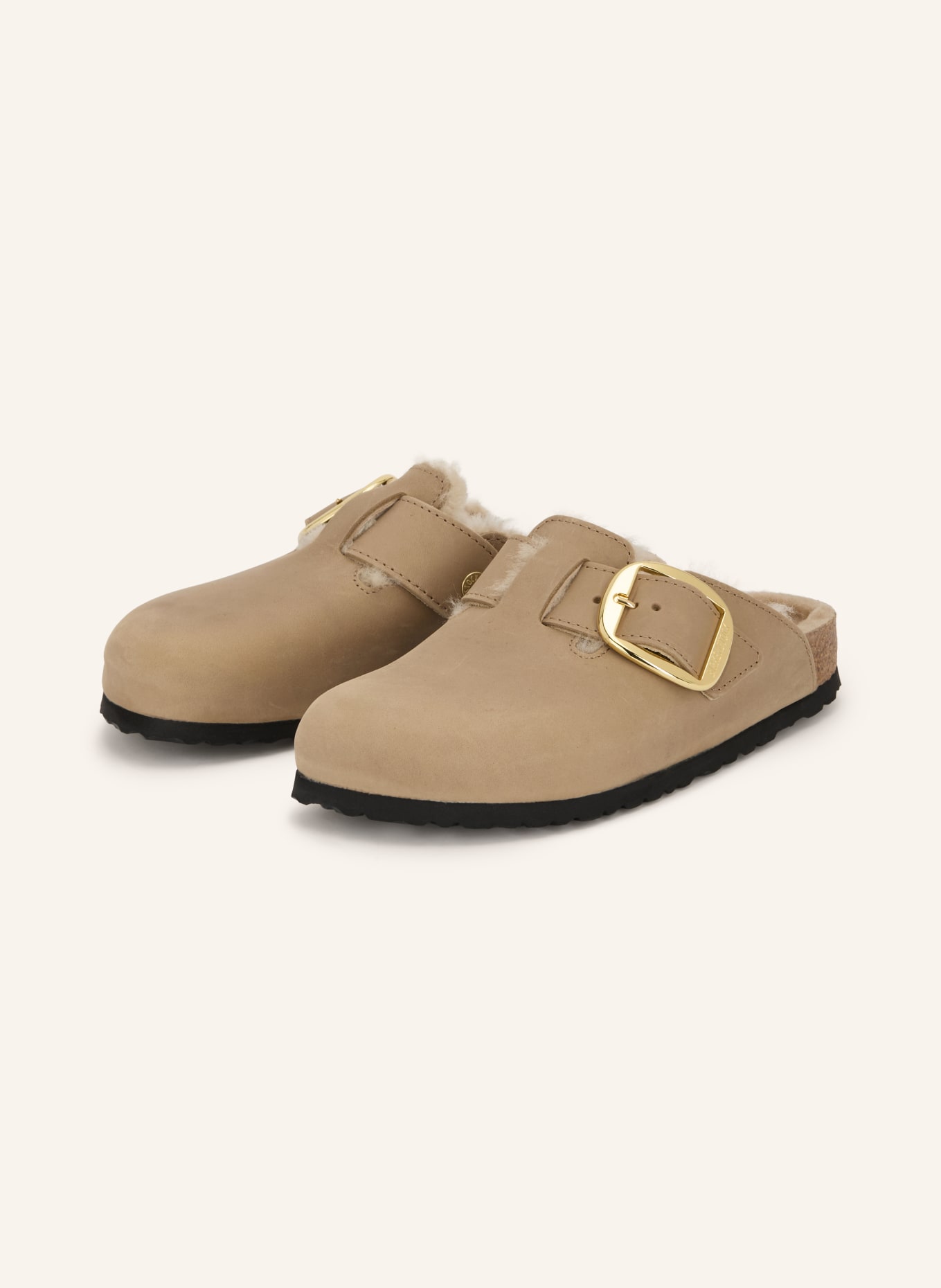 BIRKENSTOCK Muiltjes BOSTON BIG BUCKLE: BEIGE / GOUD / CRÈME