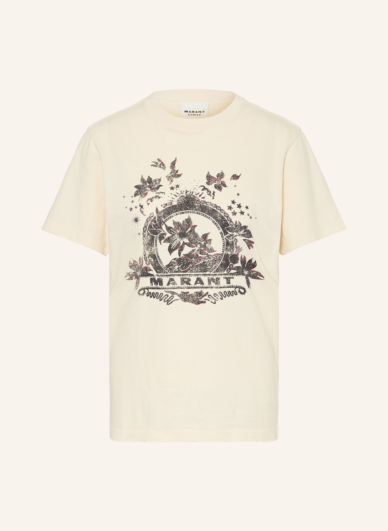 MARANT ÉTOILE T-Shirt ZEWEL: BEIGE / ROT / SCHWARZ