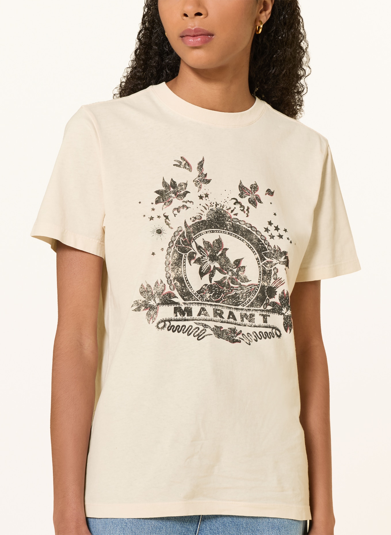 MARANT ÉTOILE T-Shirt ZEWEL: BEIGE / ROT / SCHWARZ