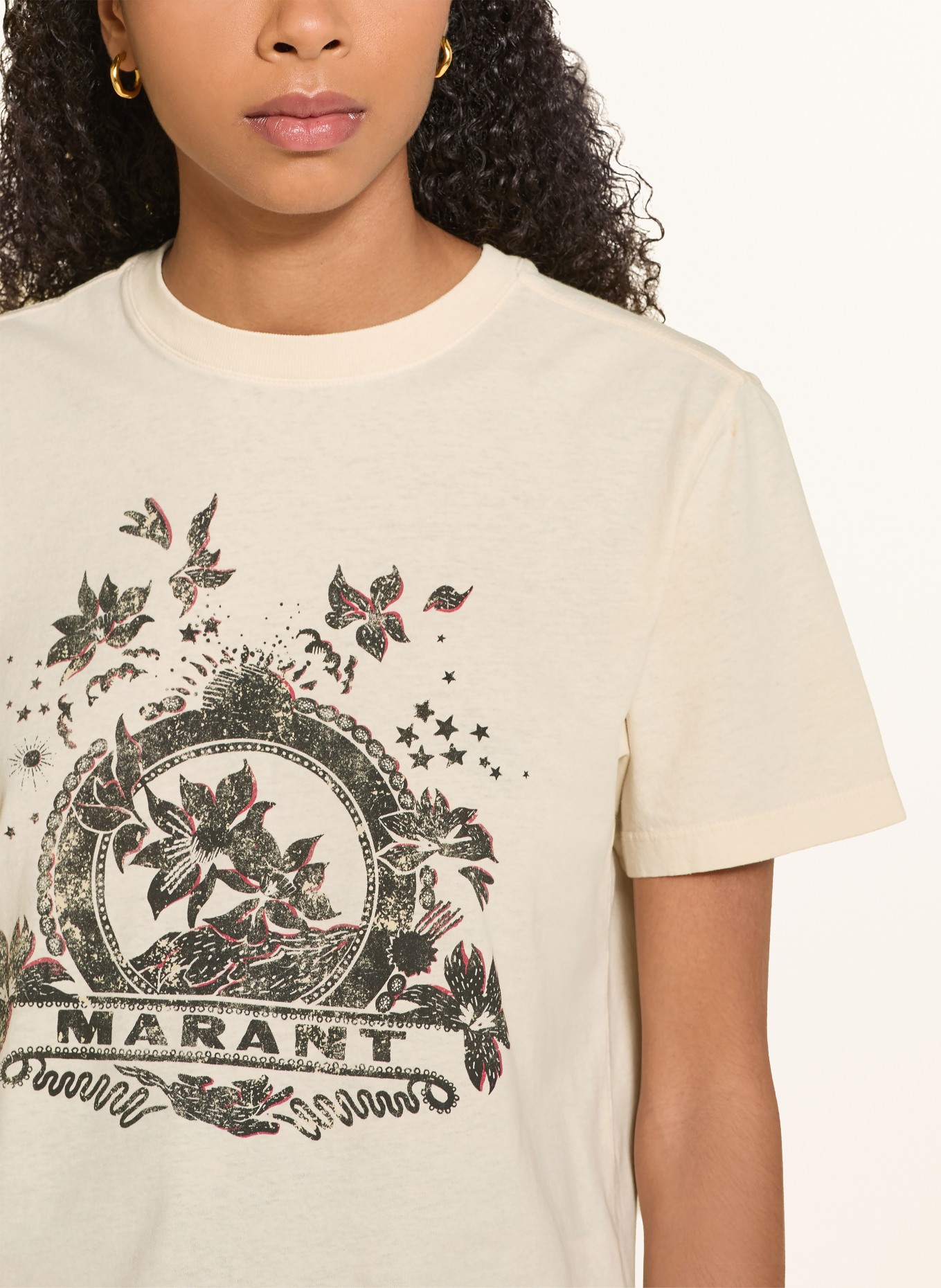 MARANT ÉTOILE T-Shirt ZEWEL: BEIGE / ROT / SCHWARZ