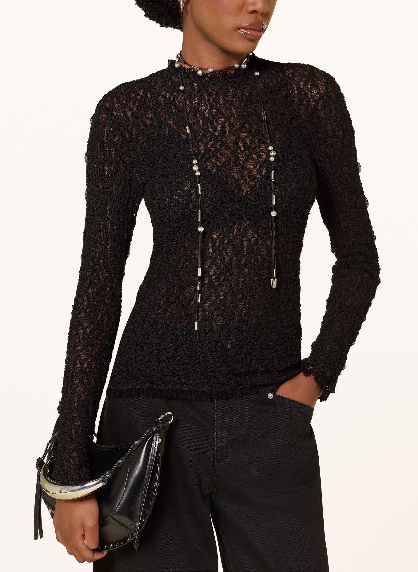MARANT ÉTOILE Longsleeve met lange mouwen van kant: ZWART