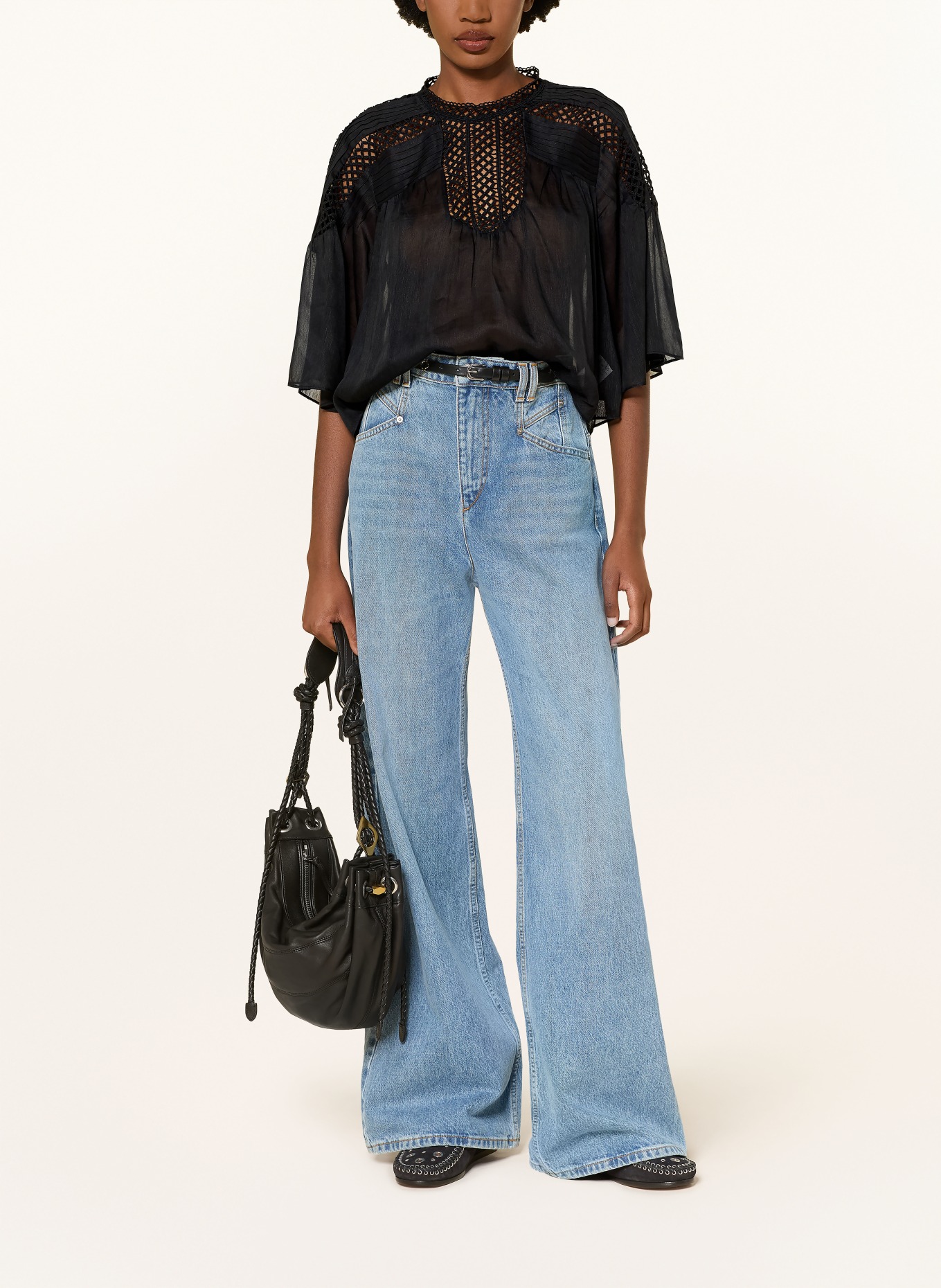 MARANT ÉTOILE PARINA-bluse med blonder og plissering: SORT
