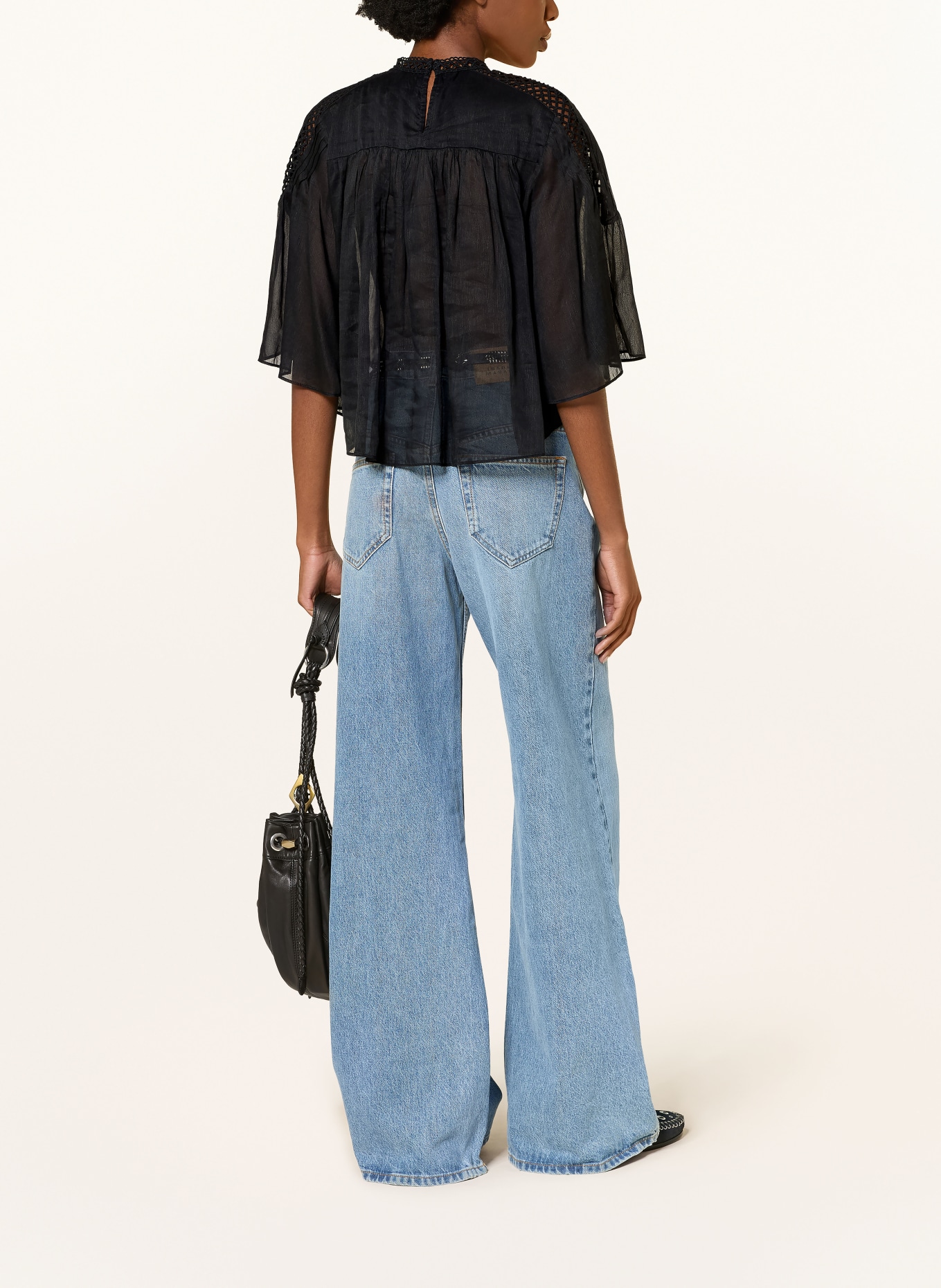 MARANT ÉTOILE PARINA-bluse med blonder og plissering: SORT