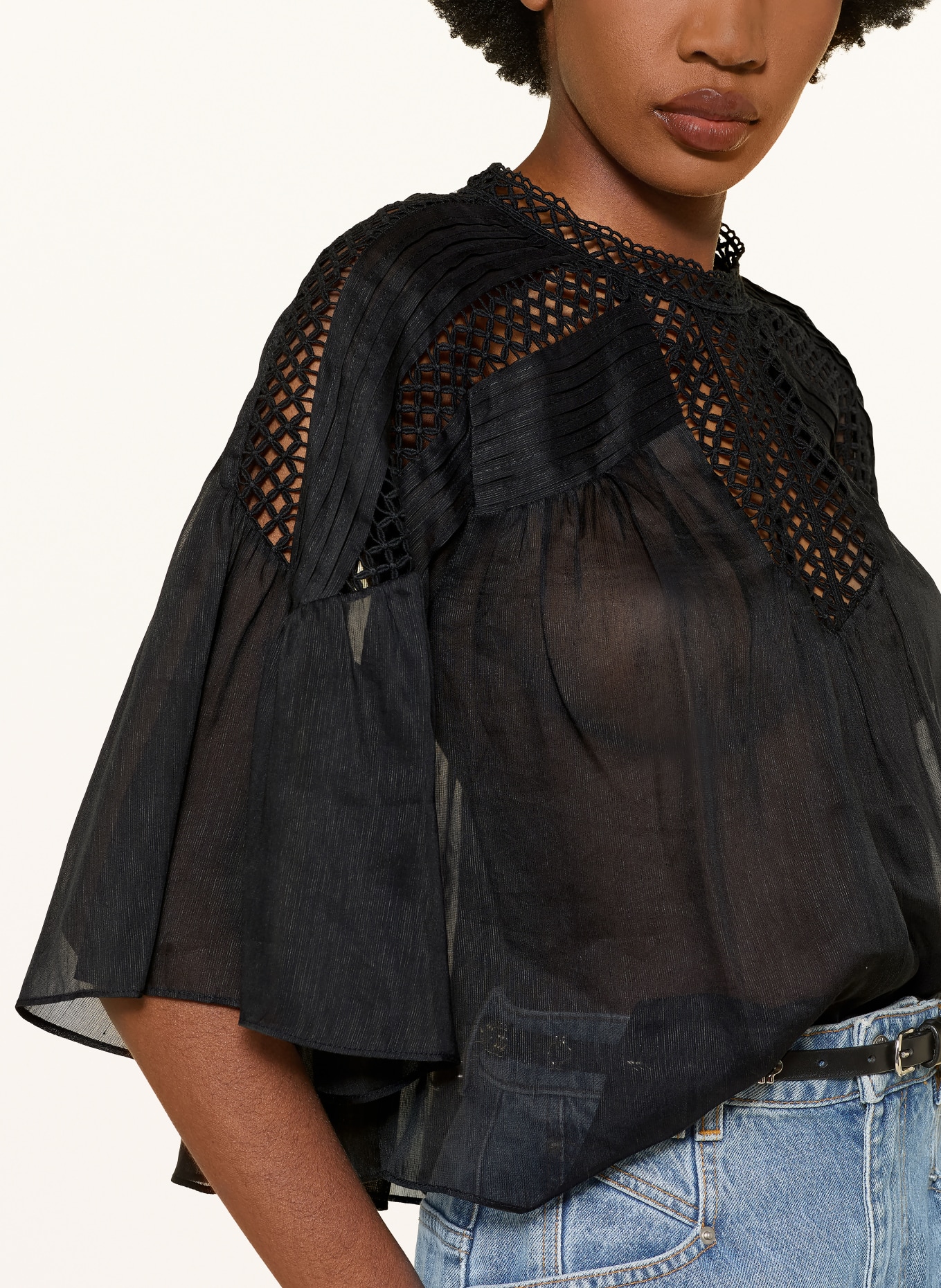 MARANT ÉTOILE PARINA-bluse med blonder og plissering: SORT