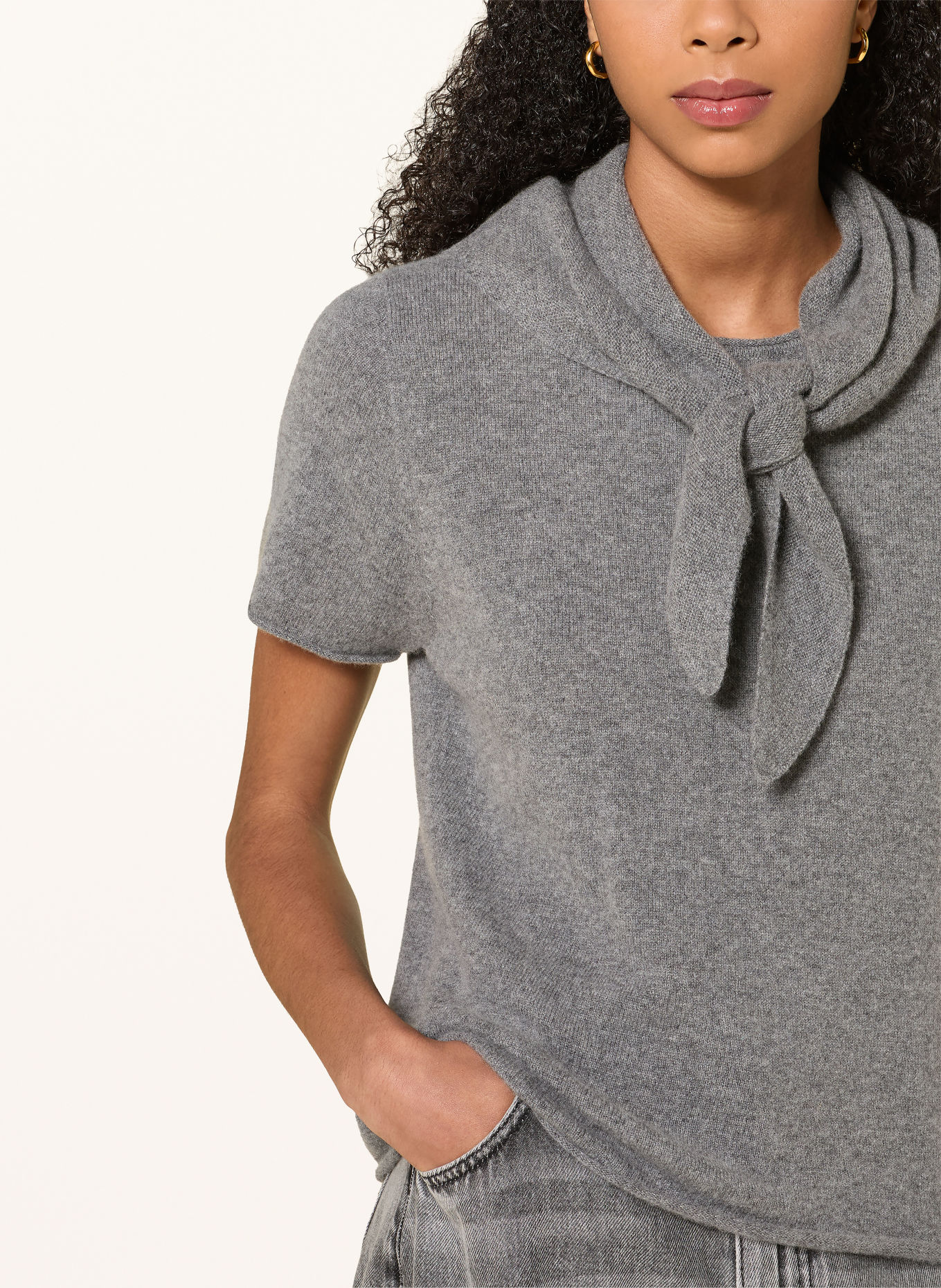 MRS & HUGS Strickshirt aus Cashmere mit abnehmbarem Schal: GRAU