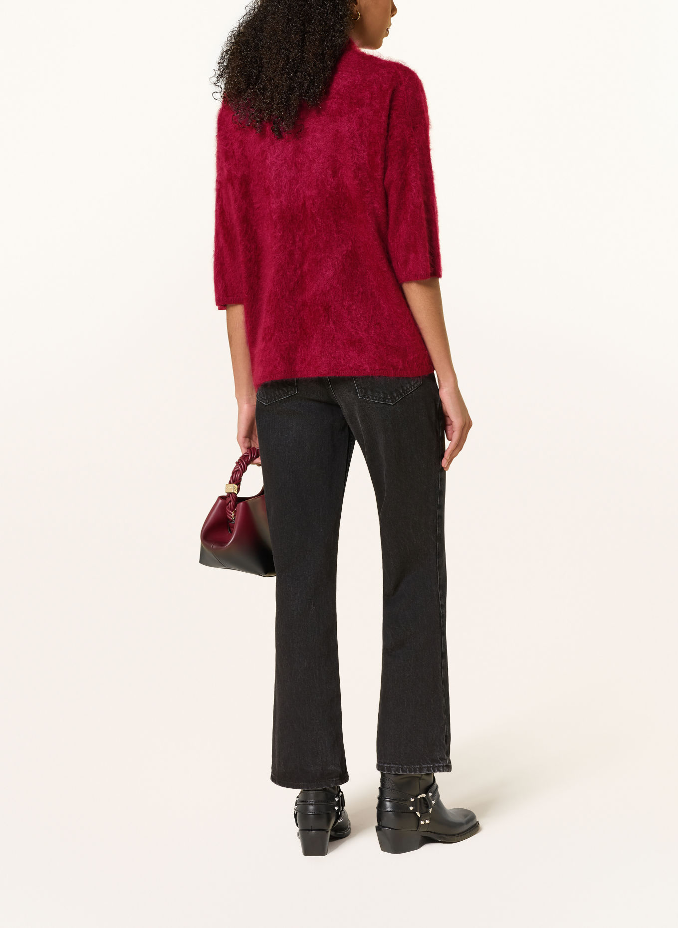 MRS & HUGS Cashmere-Pullover mit 3/4-Arm: DUNKELROT