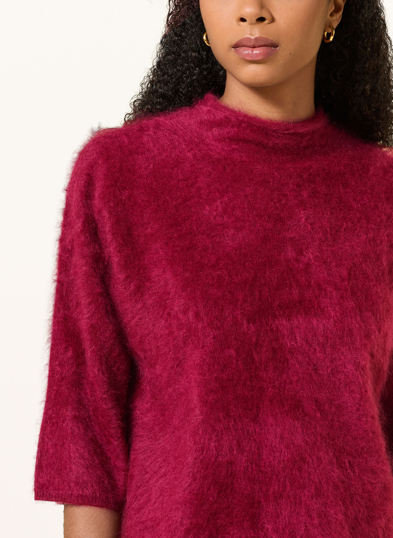 MRS & HUGS Cashmere-Pullover mit 3/4-Arm: DUNKELROT
