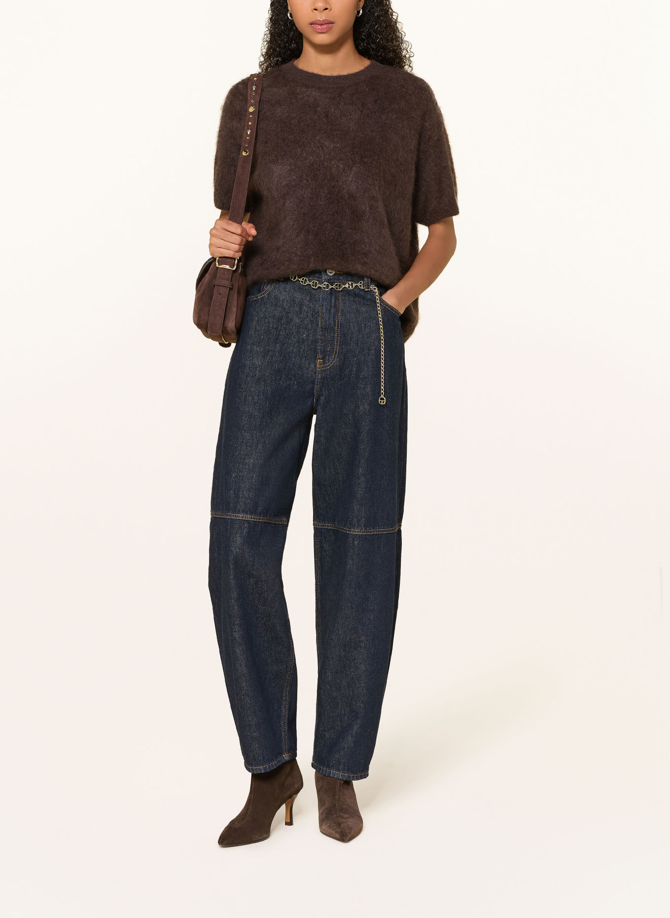 MRS & HUGS Gebreid shirt van kasjmier: MARRON FONCÉ