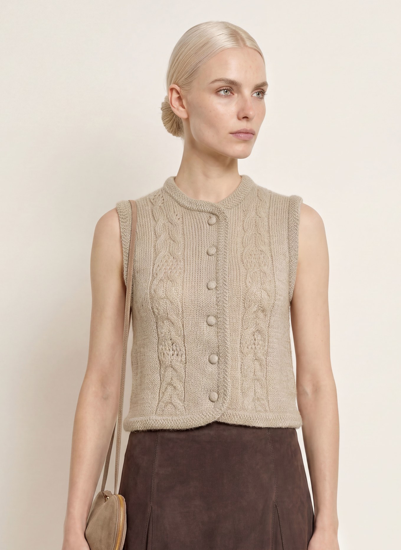 Johann & Johanna Mohair Knit Vest: TAUPE
