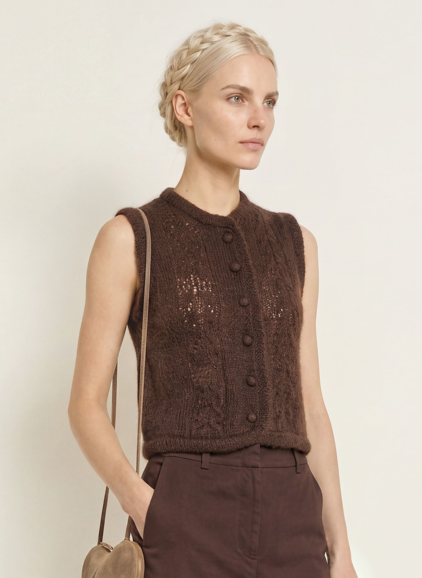 Johann & Johanna Mohair Knit Vest: DARK BROWN
