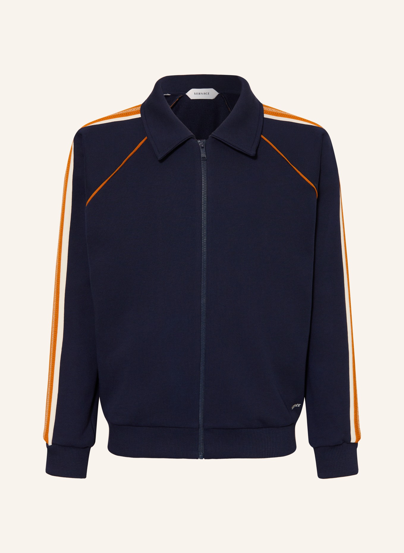 VERSACE Zip-up sweatshirt with braided trim: DARK BLUE / COGNAC / CREAM