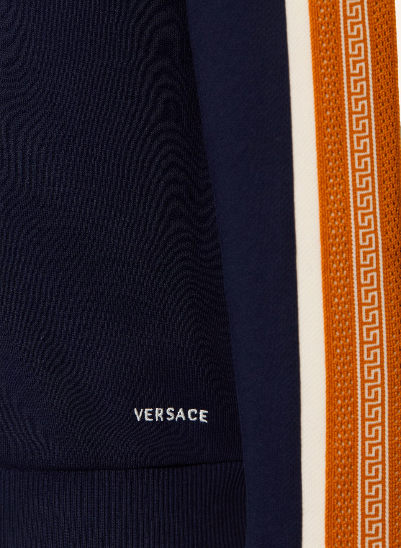 VERSACE Zip-up sweatshirt with braided trim: DARK BLUE / COGNAC / CREAM