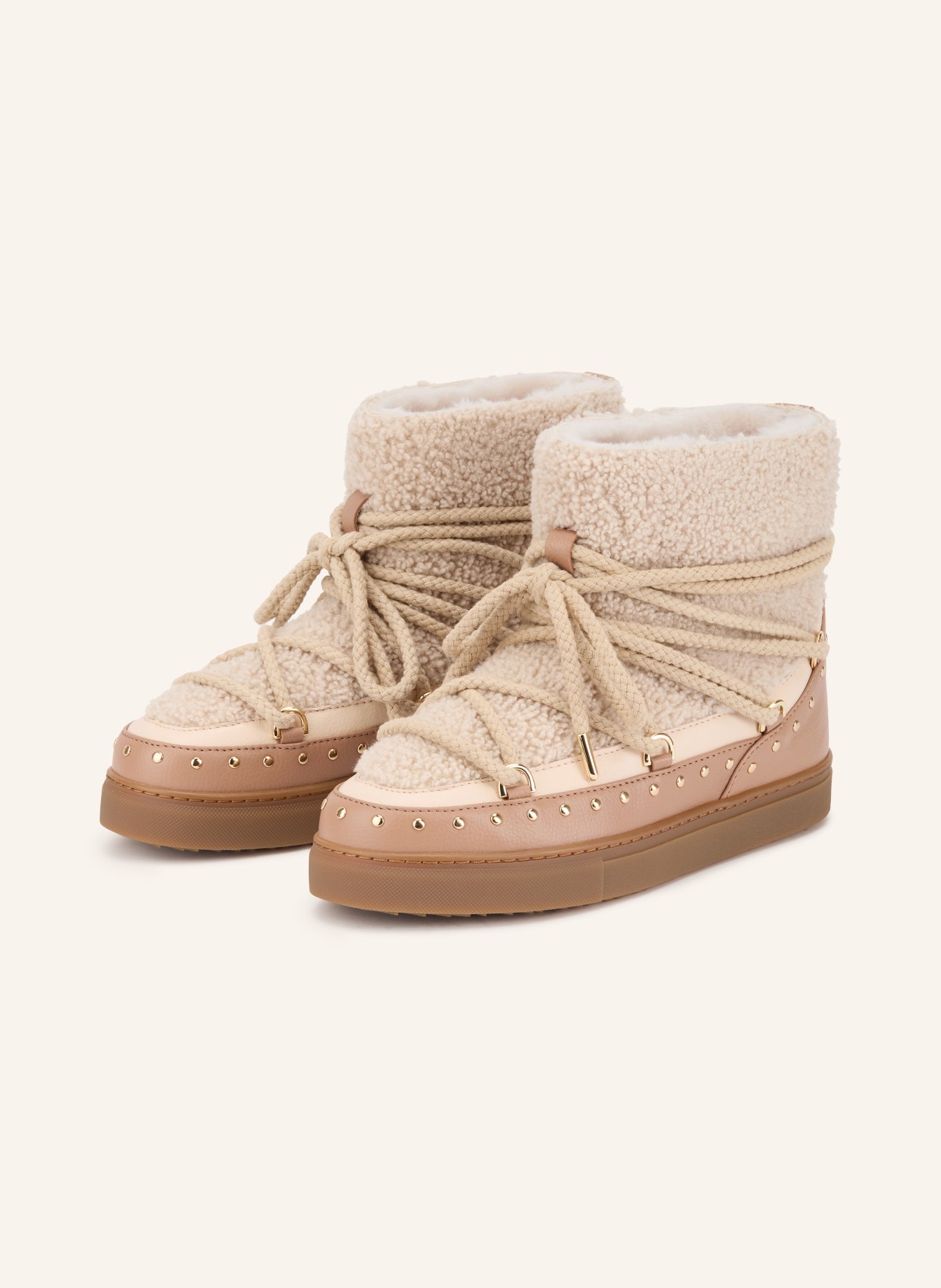 INUIKII Boots CURLY ROCK à rivets: BEIGE / OR / MARRON CLAIR