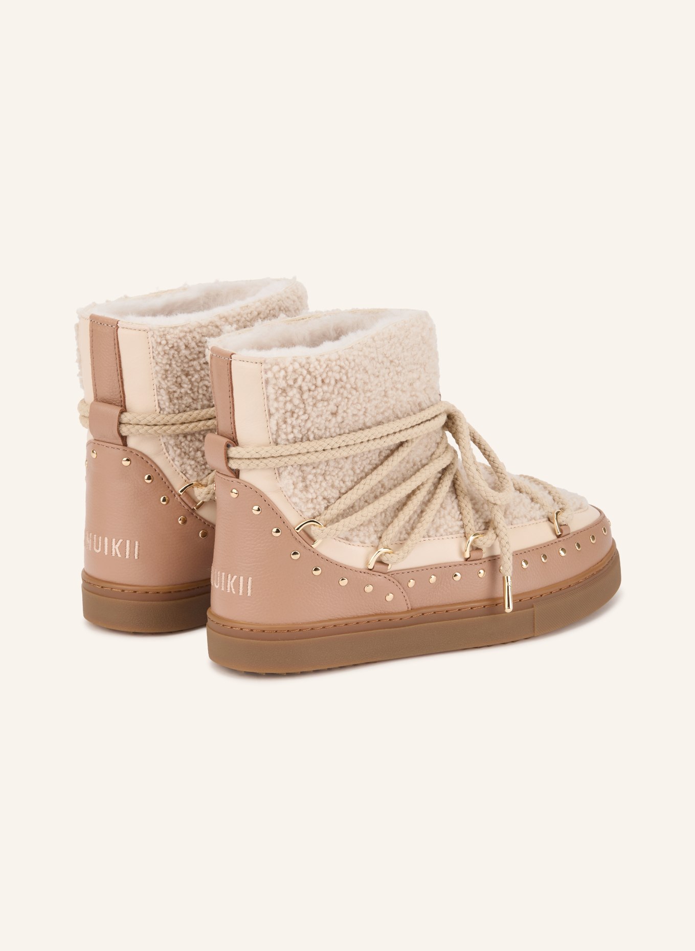 INUIKII Boots CURLY ROCK à rivets: BEIGE / OR / MARRON CLAIR