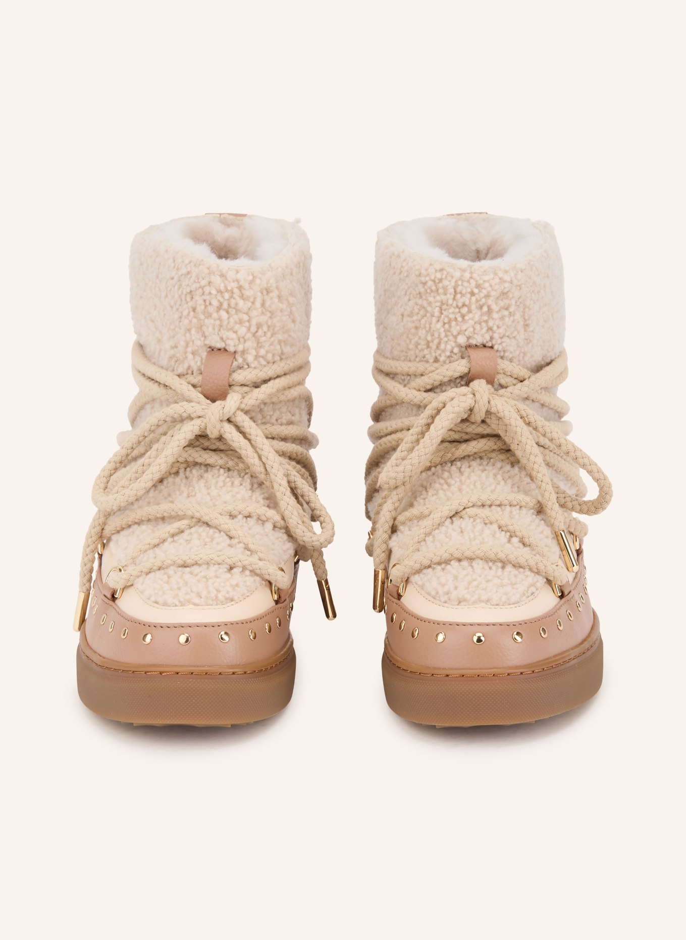 INUIKII Boots CURLY ROCK à rivets: BEIGE / OR / MARRON CLAIR