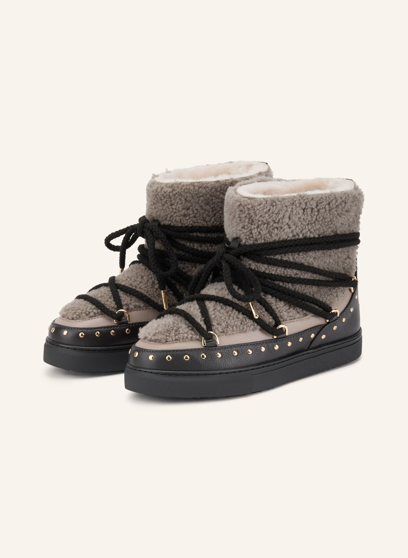 INUIKII Boots CURLY ROCK mit Nieten: DUNKELGRAU / GOLD / SCHWARZ