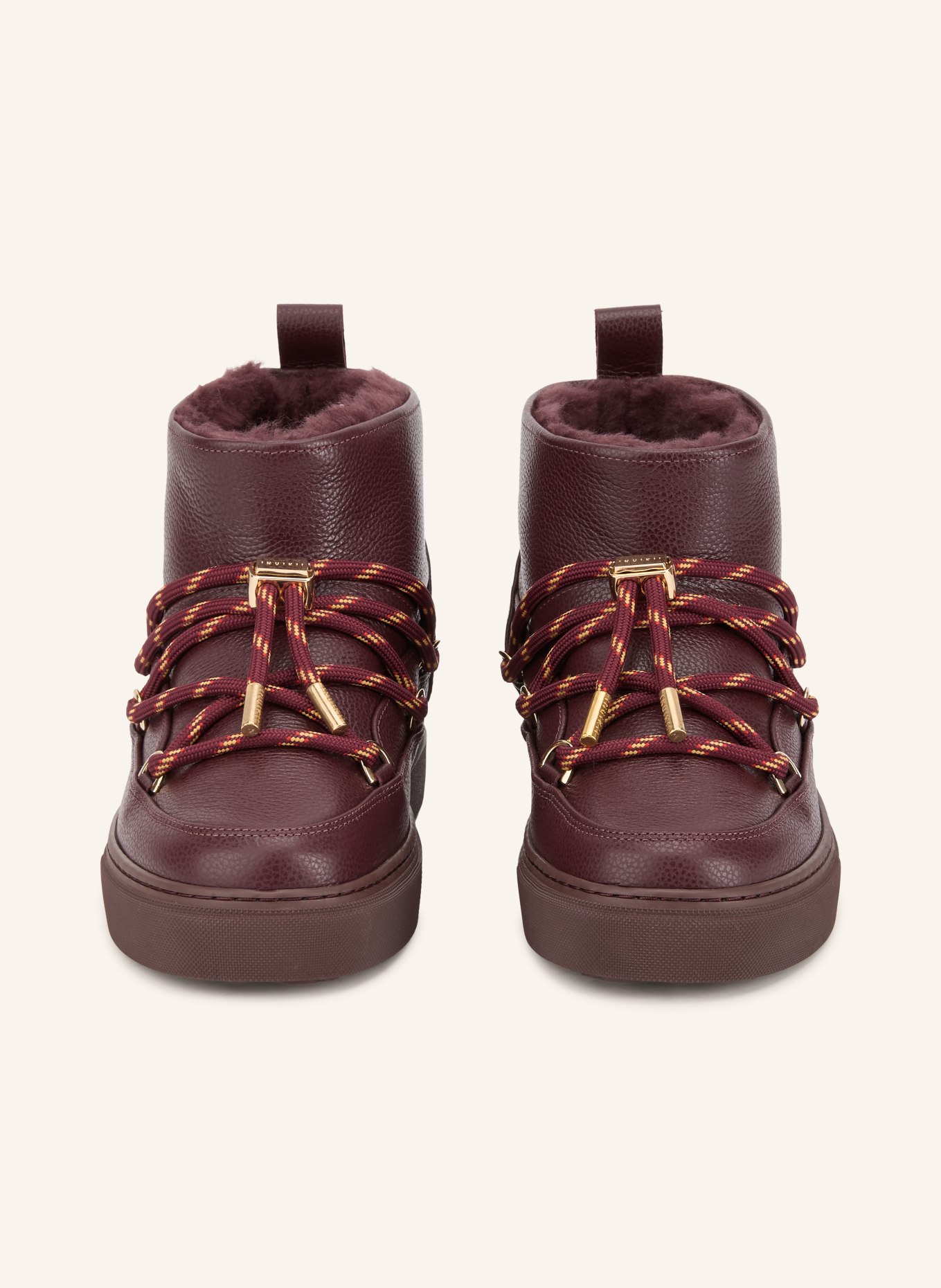 INUIKII Boots FULL LEATHER GLOSS: ROUGE FONCÉ / OR