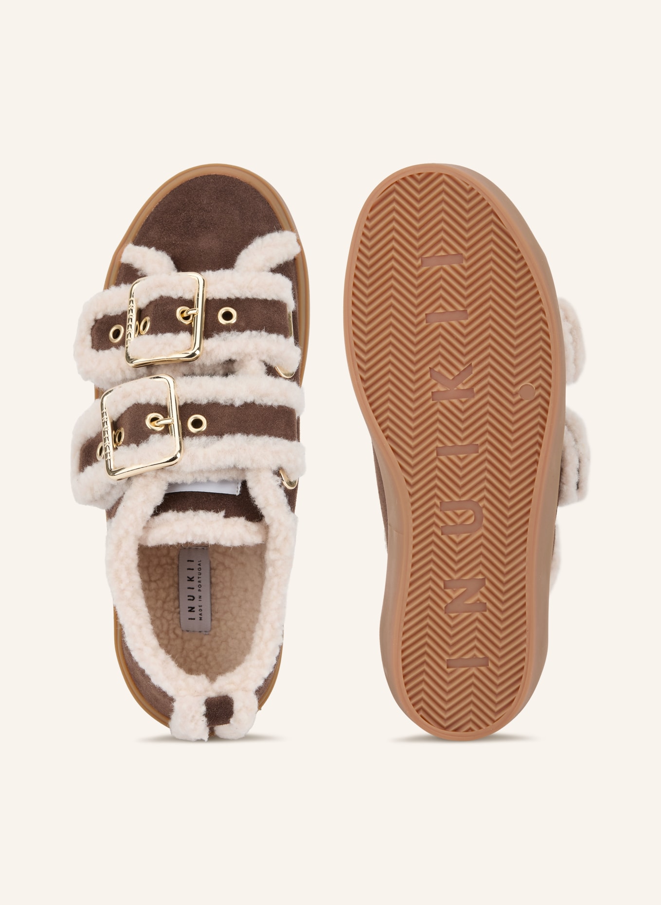 INUIKII Sneaker LOW VELCRO: DUNKELBRAUN / BEIGE