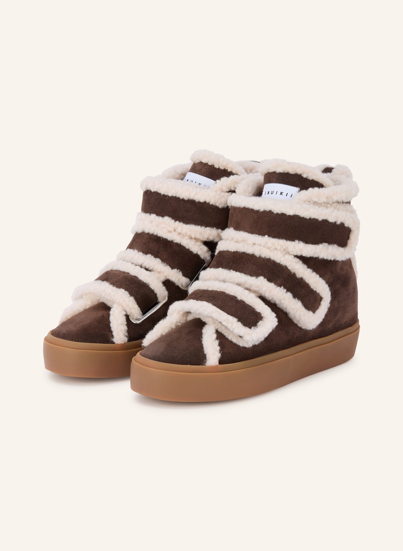 INUIKII Hightop-Sneaker SHEARLING VELCRO WEDGE: DUNKELBRAUN / CREME