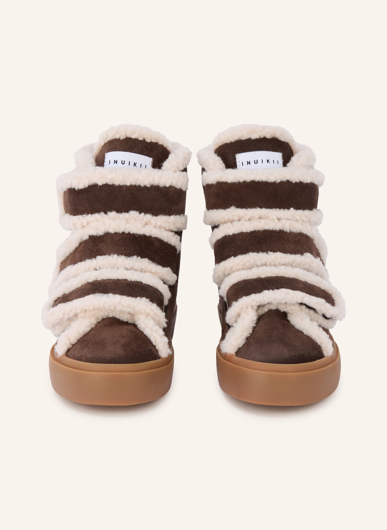 INUIKII Hightop-Sneaker SHEARLING VELCRO WEDGE: DUNKELBRAUN / CREME