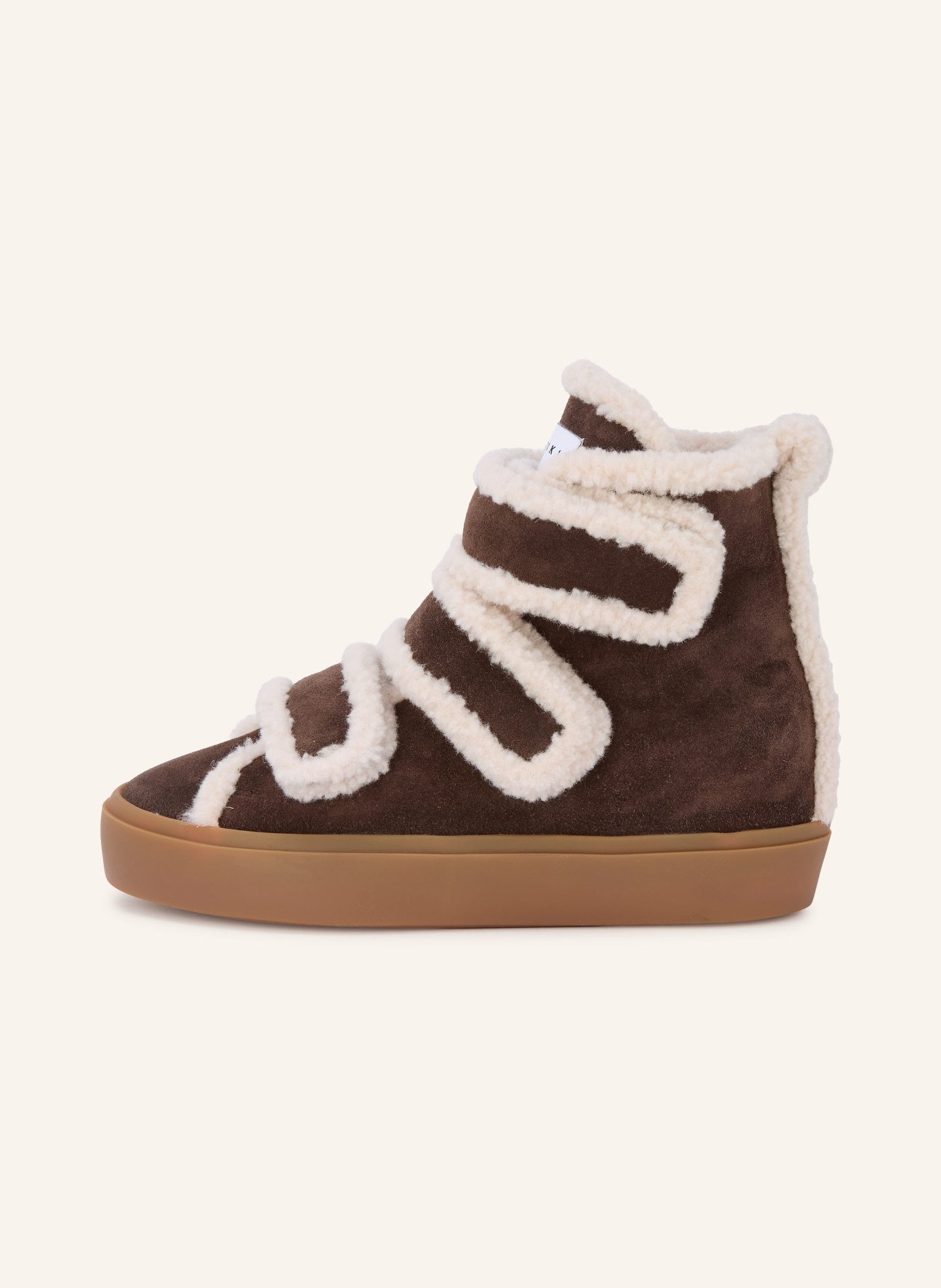 INUIKII Hightop-Sneaker SHEARLING VELCRO WEDGE: DUNKELBRAUN / CREME
