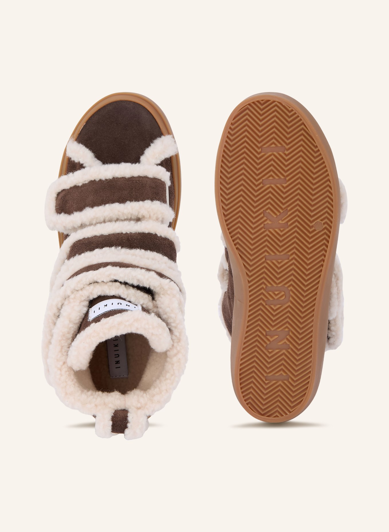 INUIKII Hightop-Sneaker SHEARLING VELCRO WEDGE: DUNKELBRAUN / CREME