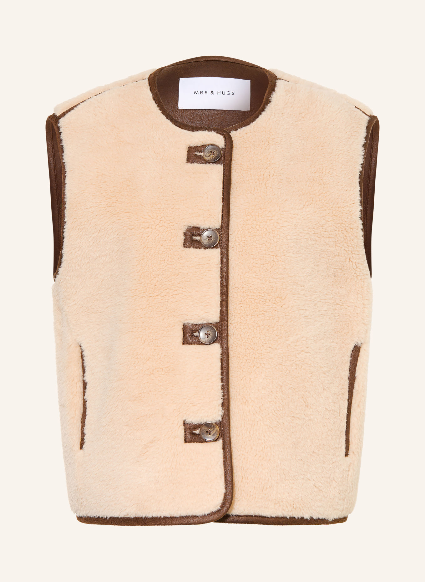 MRS & HUGS Teddyfell-Weste: BEIGE / DUNKELBRAUN