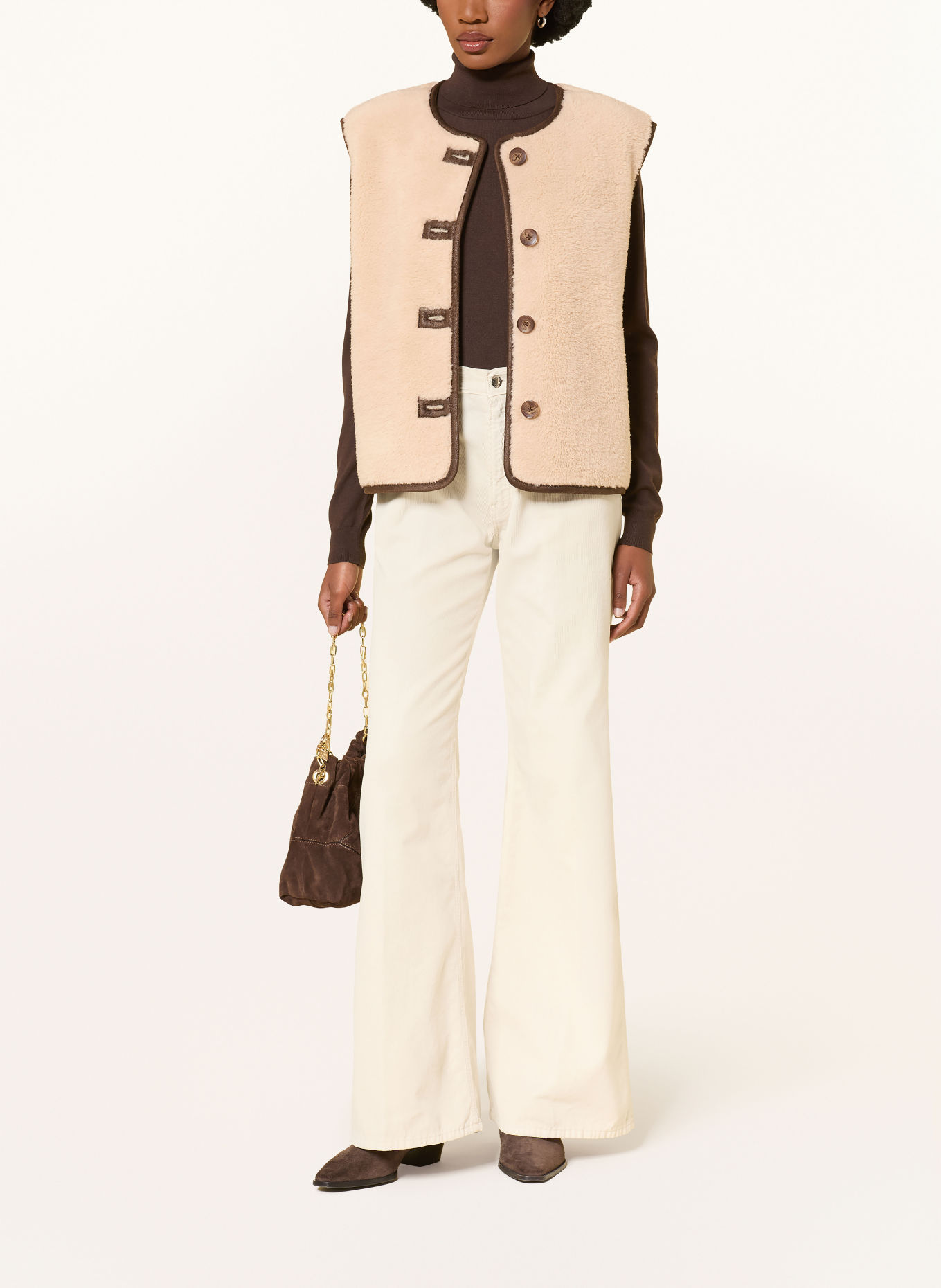 MRS & HUGS Teddyfell-Weste: BEIGE / DUNKELBRAUN