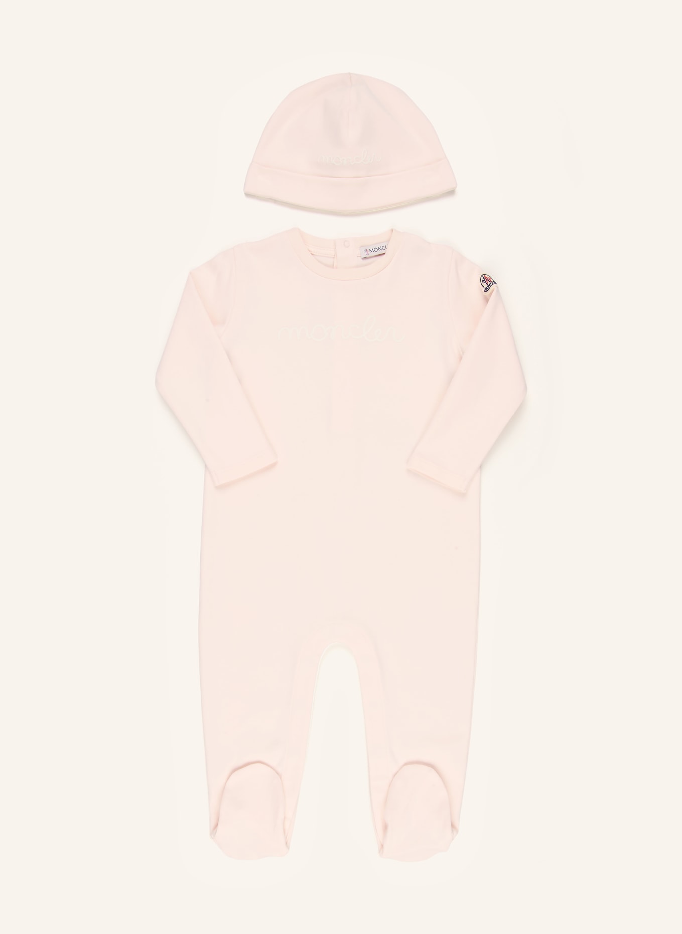 MONCLER enfant Set: Strampler und Mütze: HELLROSA / WEISS