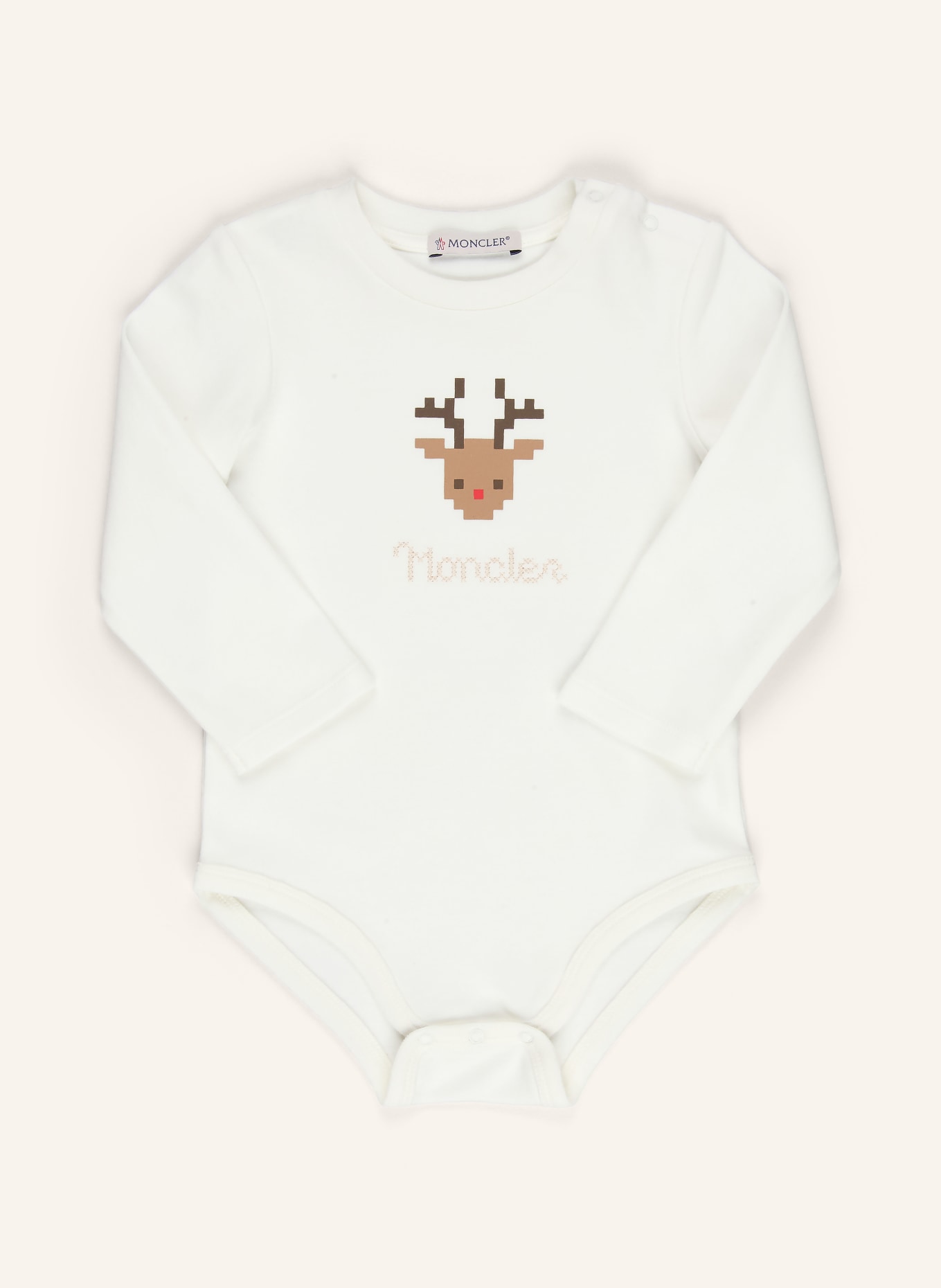 MONCLER enfant Set: Body, Mütze und Lätzchen: ECRU / DUNKELBRAUN / BRAUN