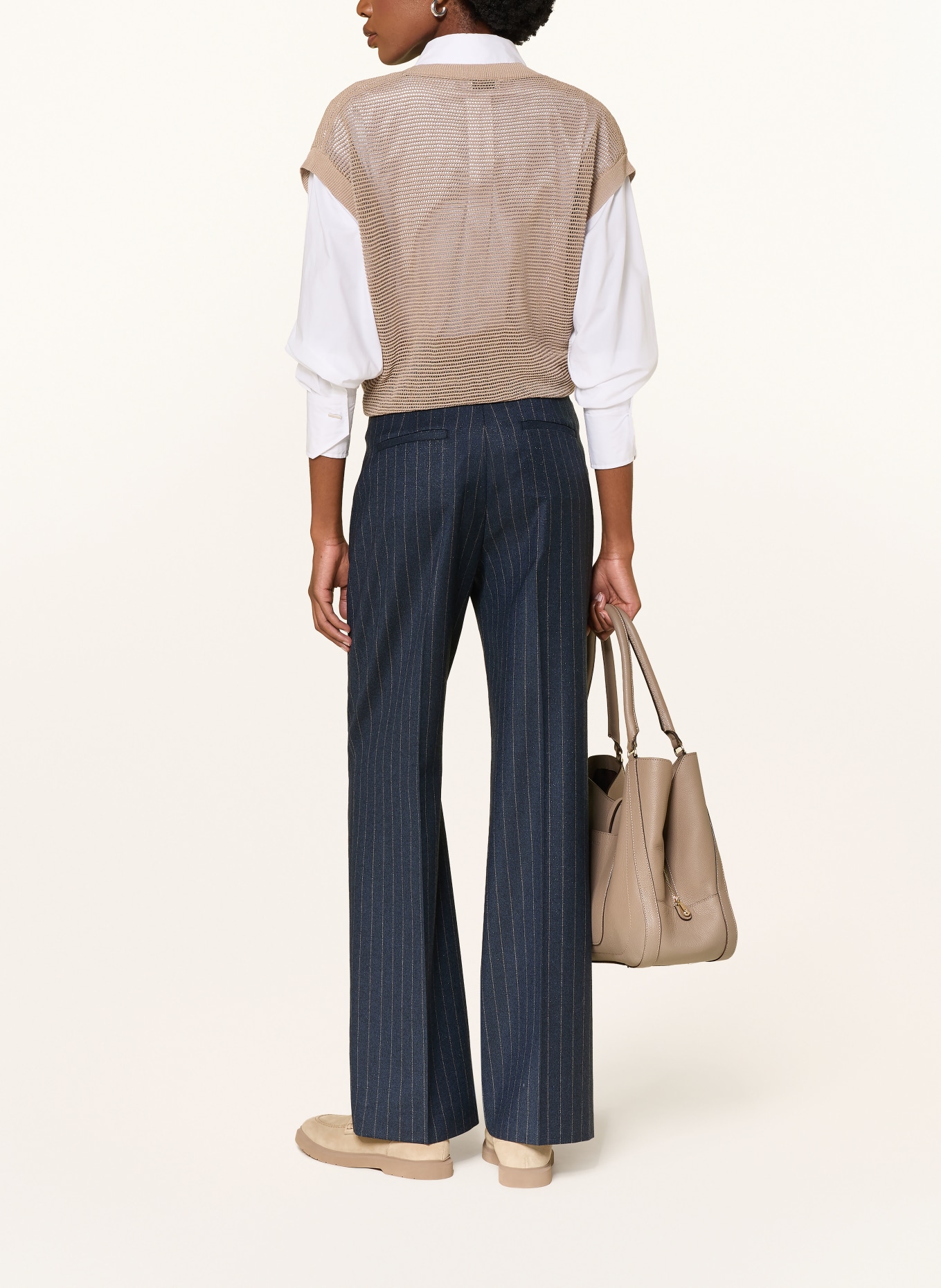 PESERICO Wide-leg trousers with glitter thread: DARK BLUE / LIGHT BROWN