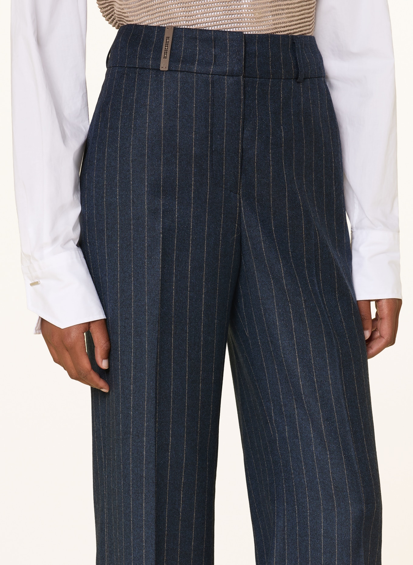 PESERICO Wide-leg trousers with glitter thread: DARK BLUE / LIGHT BROWN